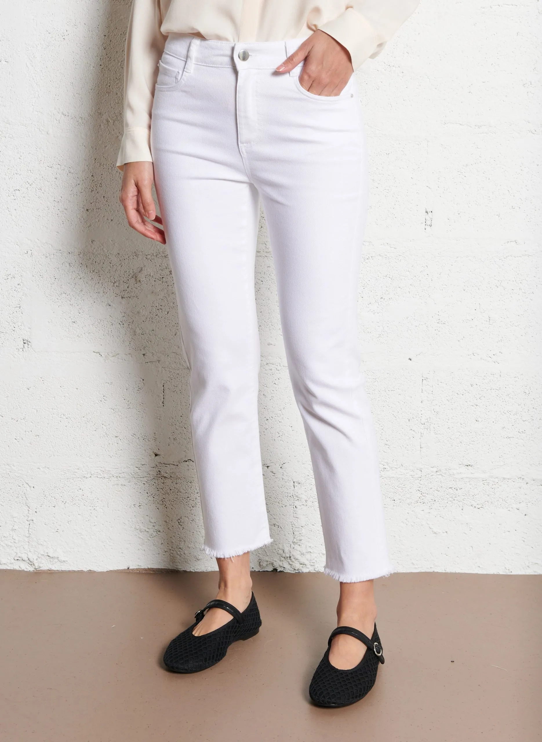 Straight Cut 5 Pocket Jeans in 7/8-Länge Weiss