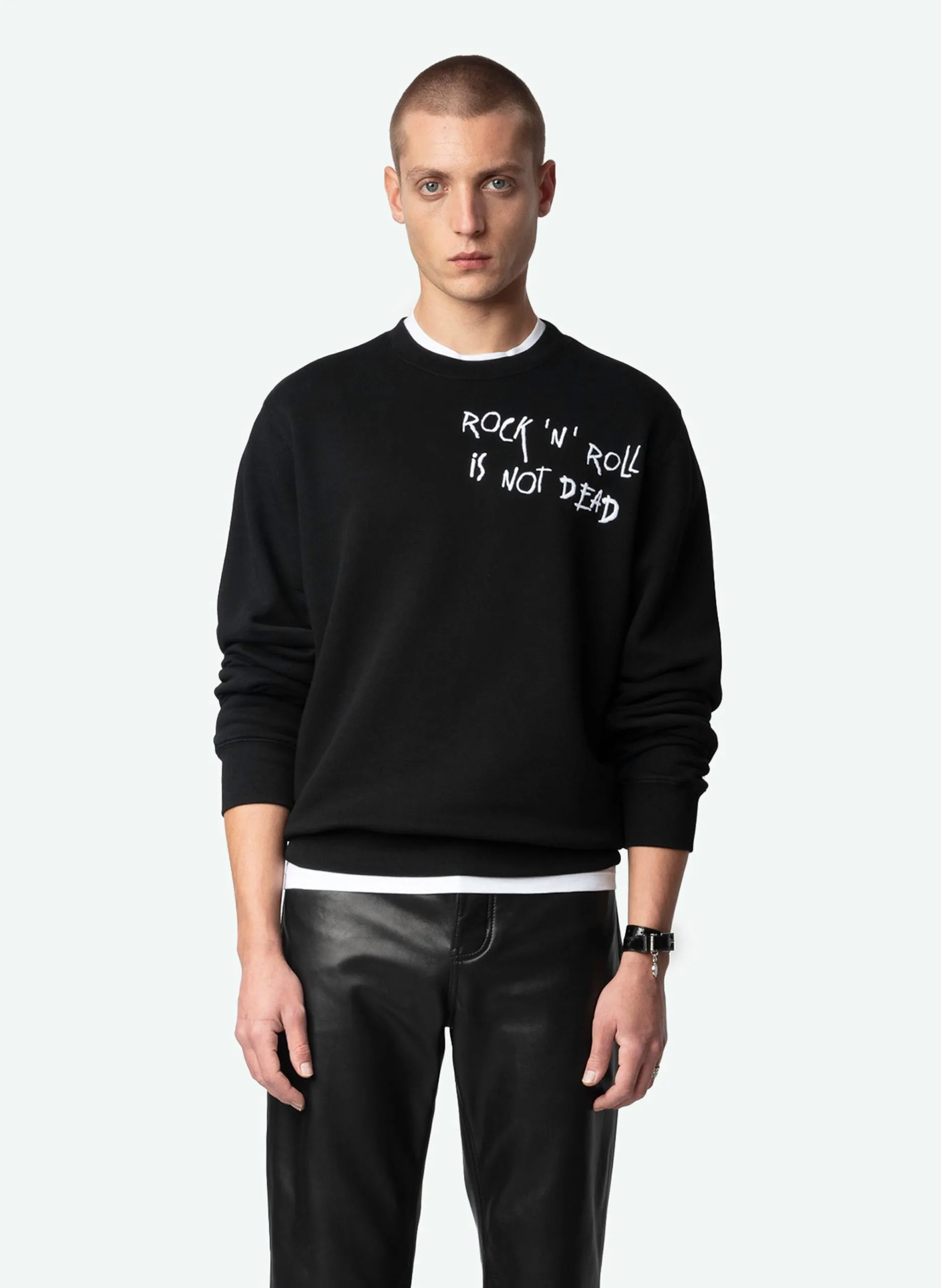 Besticktes Baumwoll-Sweatshirt Schwarz AIME MO ROCK N ROLL