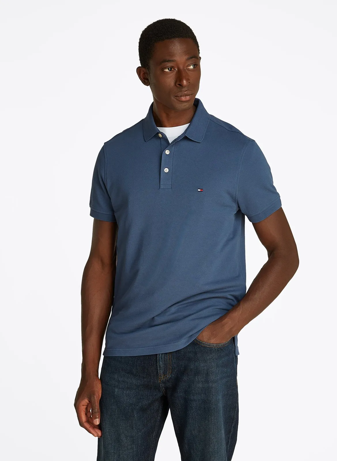 Kurzärmliges Slimfit-Poloshirt aus Bio-Baumwolle Blau