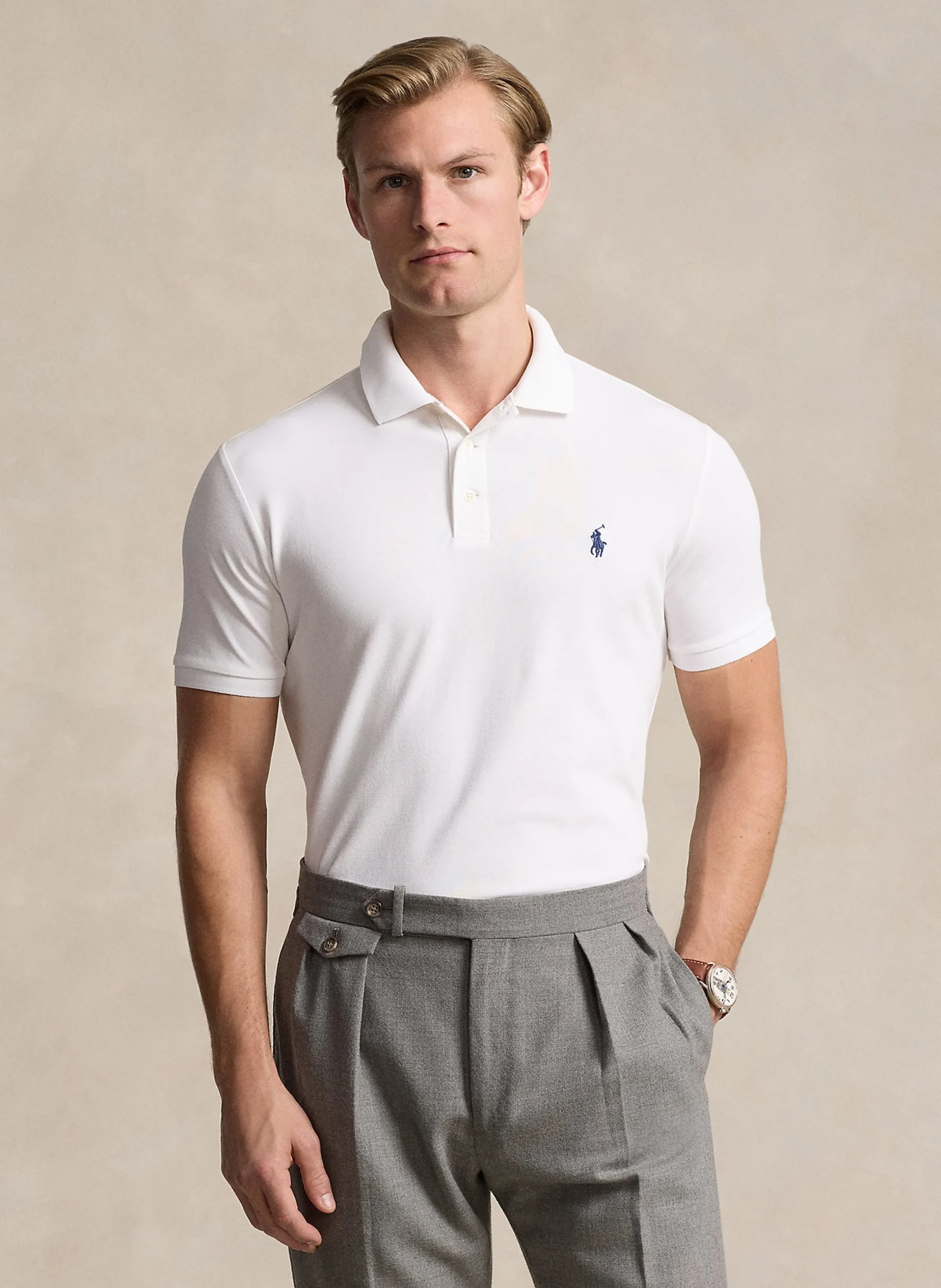 Poloshirt aus Baumwoll-Mix, Slim Fit Weiss