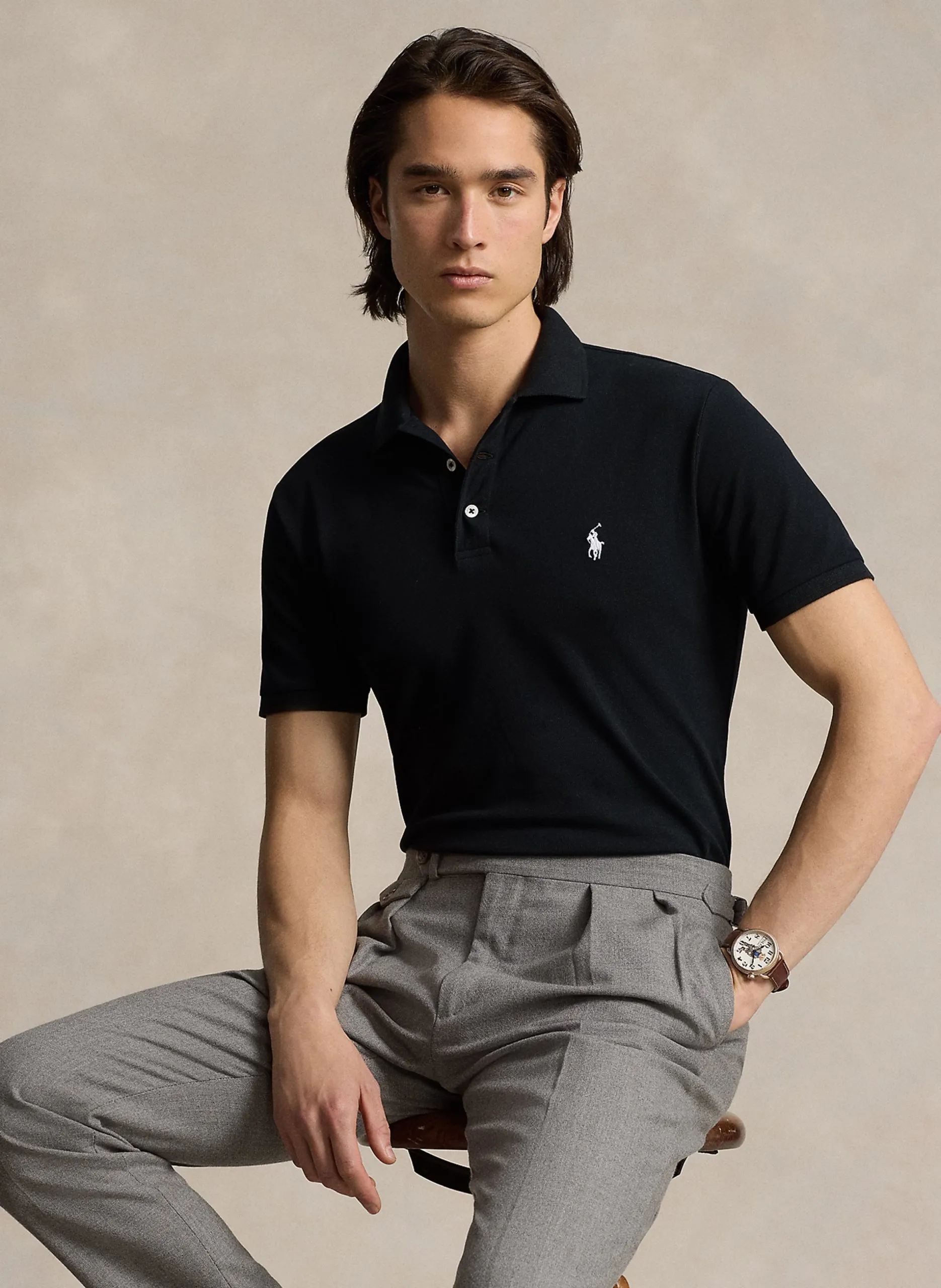 Poloshirt aus Baumwoll-Mix, Slim Fit Schwarz