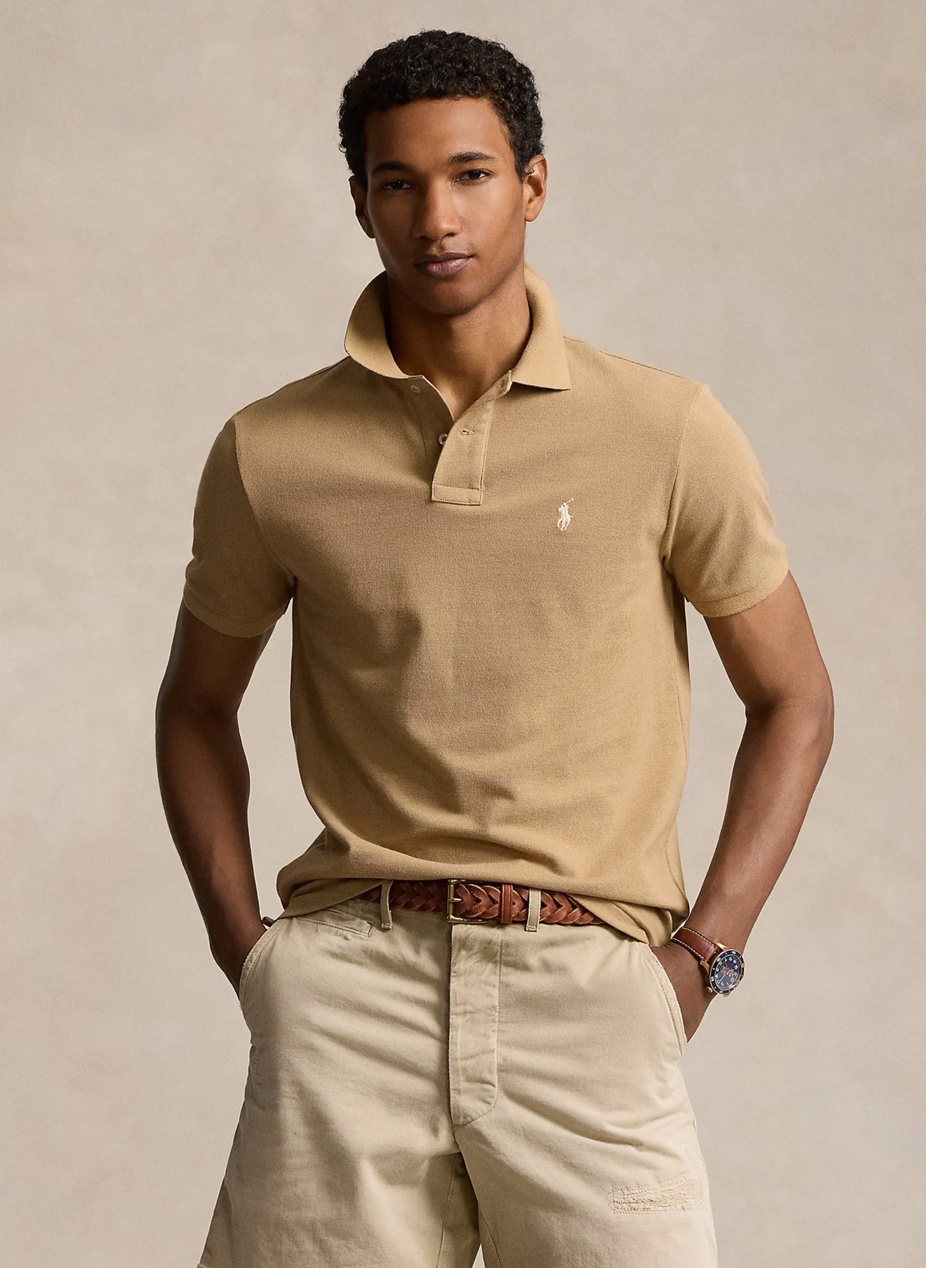 Poloshirt aus Baumwolle, Slim Fit Beige