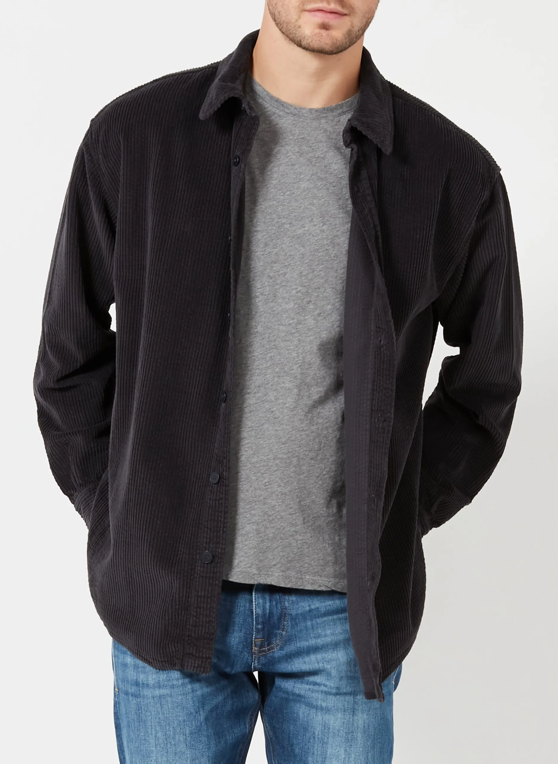 Hemdjacke aus Baumwolle mit klassischem Kragen Schwarz PADOW