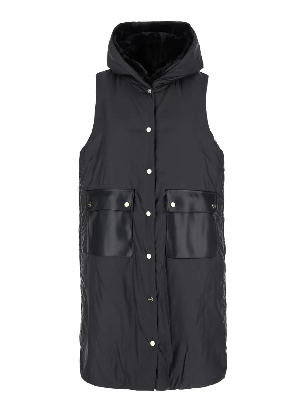 Ärmellose Daunenjacke "Florian" für Damen aus technischem Stoff in Schwarz mit aufgesetzten Taschen