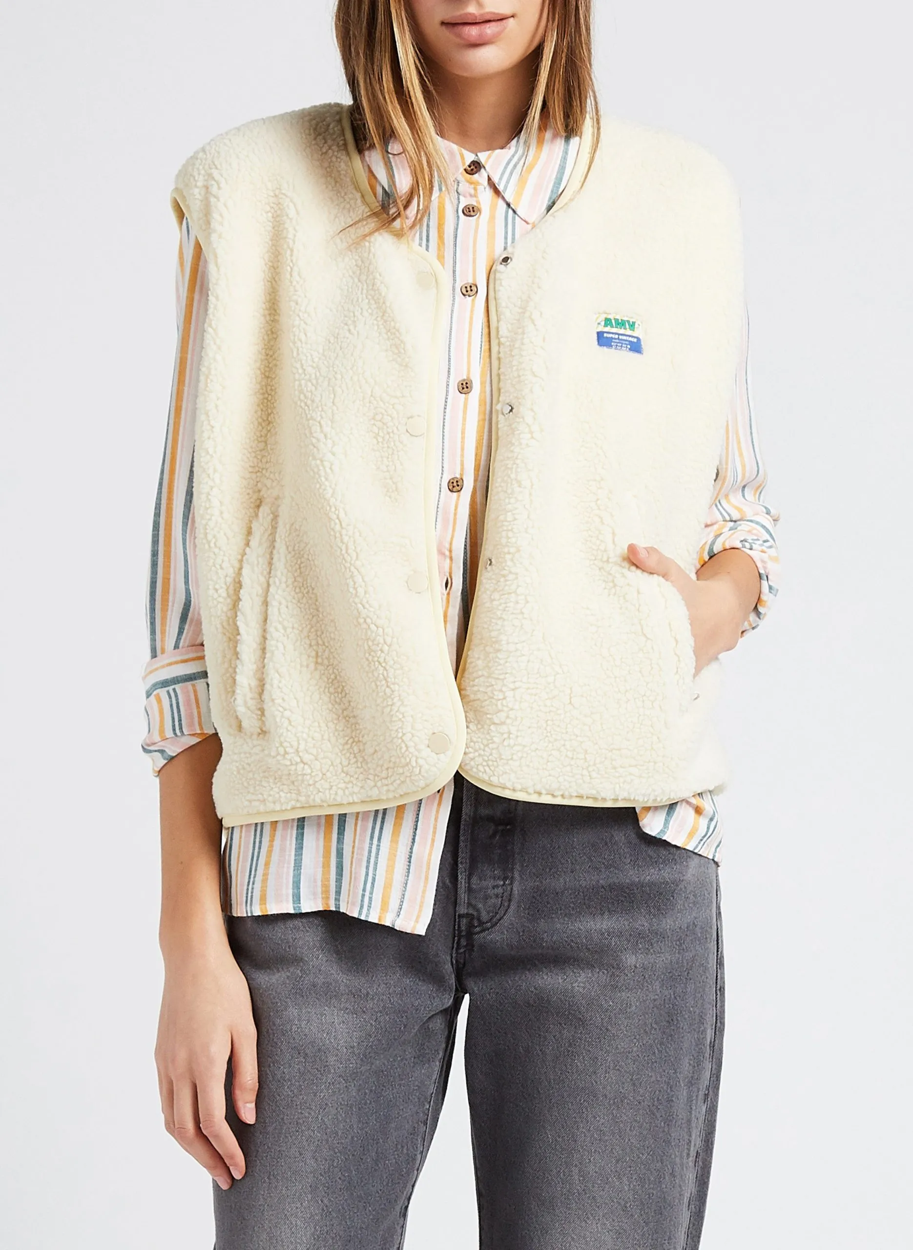 Weste aus Sweatstoff mit Rundhalskragen Beige HOKTOWN