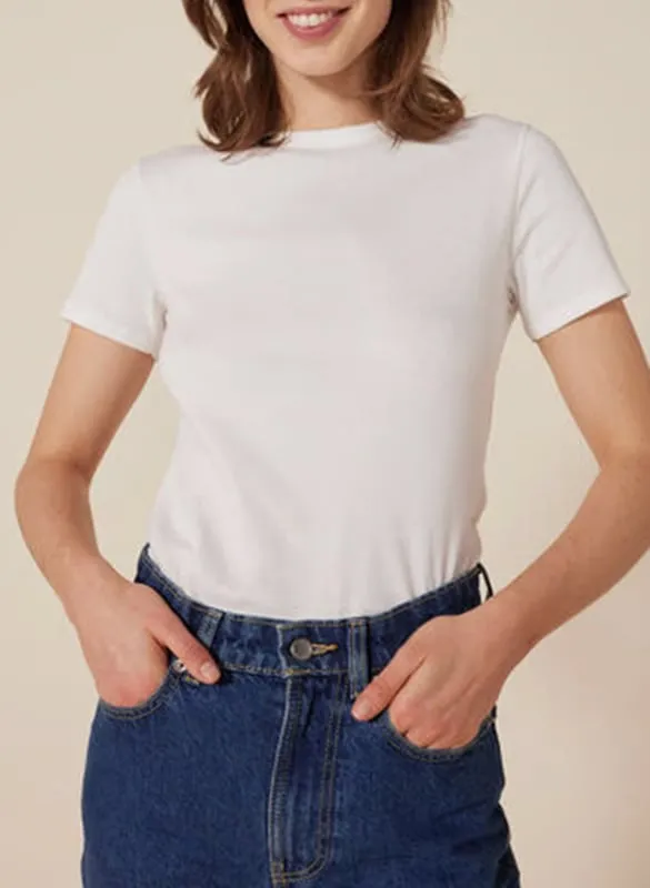 Gerade geschnittenes Rundhals-T-Shirt aus Baumwolle Weiss