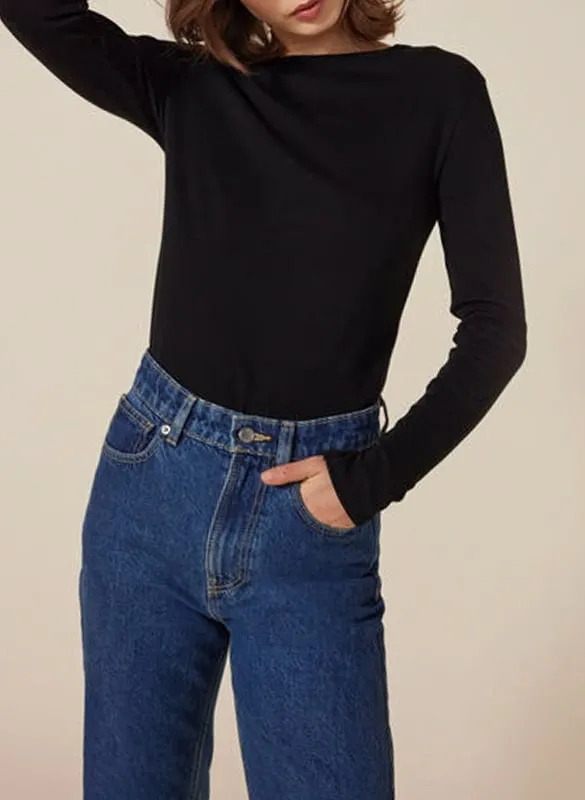 Rundhals-T-Shirt aus Baumwolle Schwarz