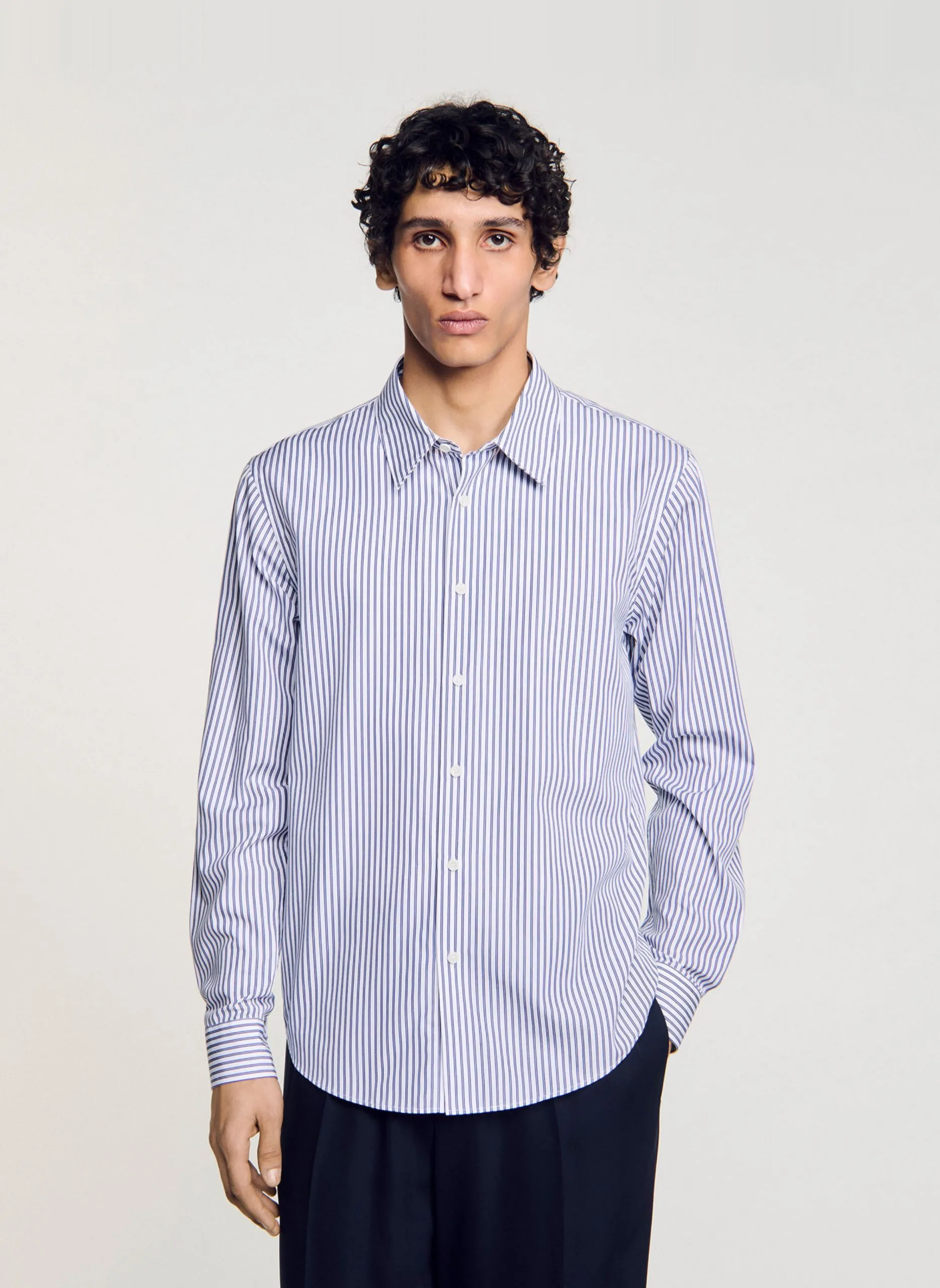 Gerade geschnittene Baumwollbluse mit Streifen Blau