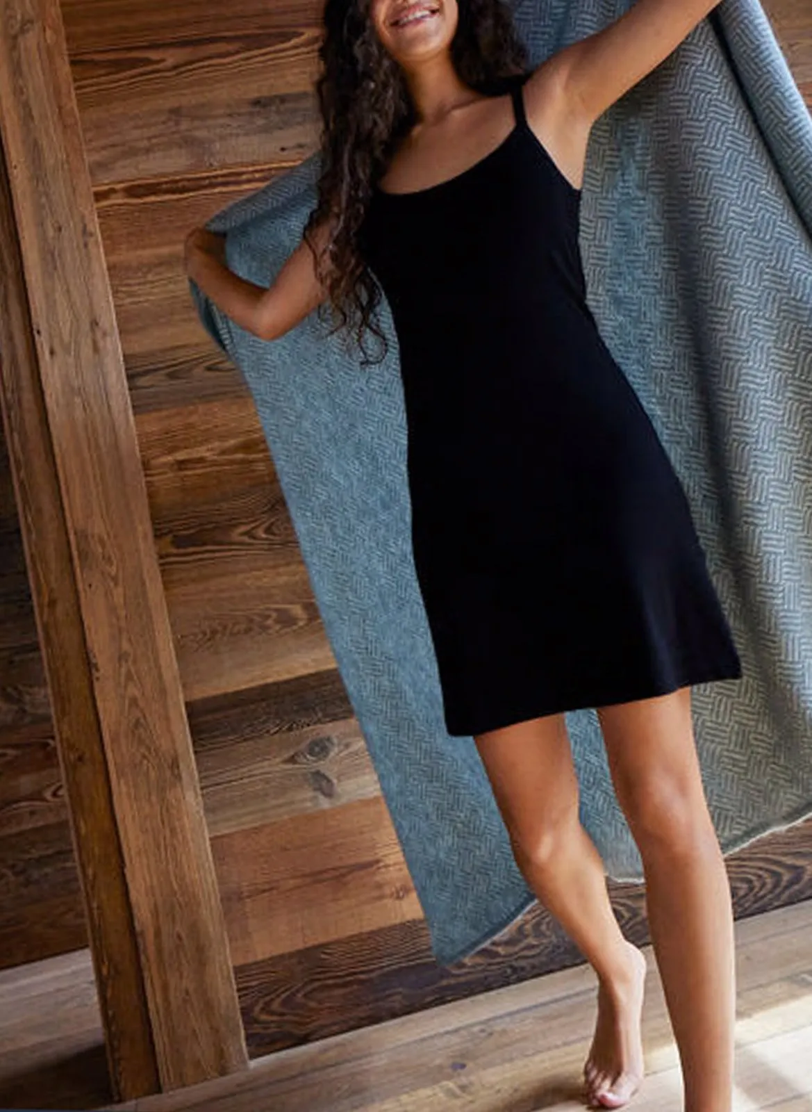 Baumwoll-Negligé mit Rundhalsausschnitt Schwarz