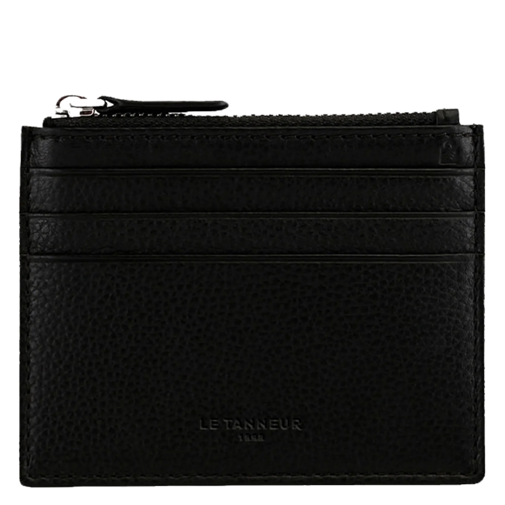 Kartenetui aus genarbtem Leder mit Reißverschluss Schwarz CHARLES