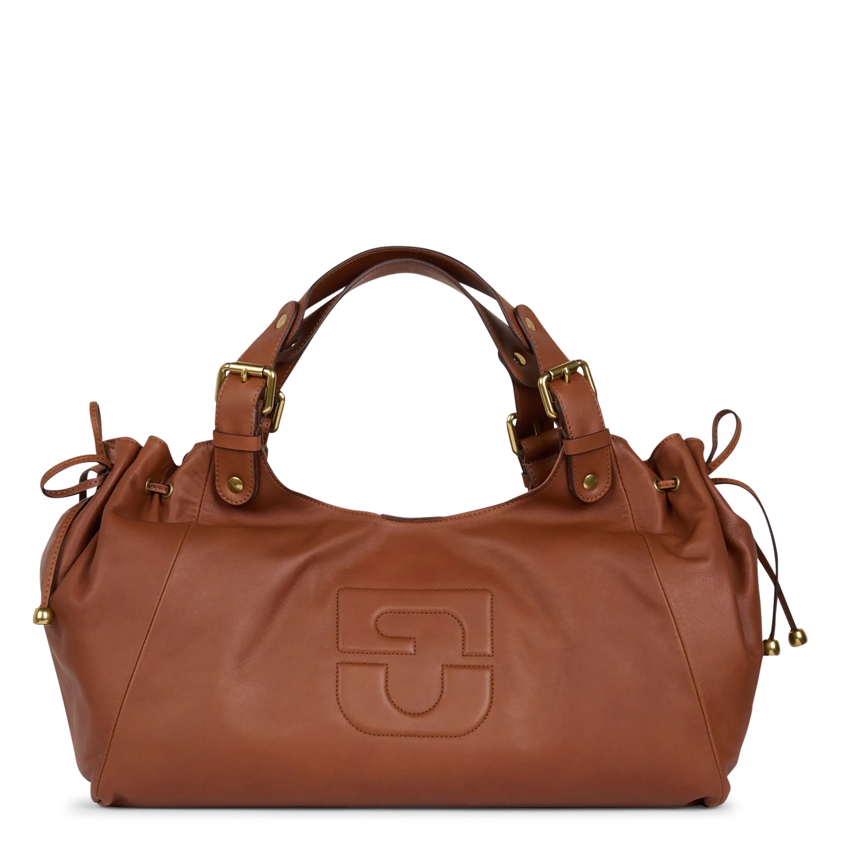 Einfarbige Handtasche aus Leder Braun CHIARA GD