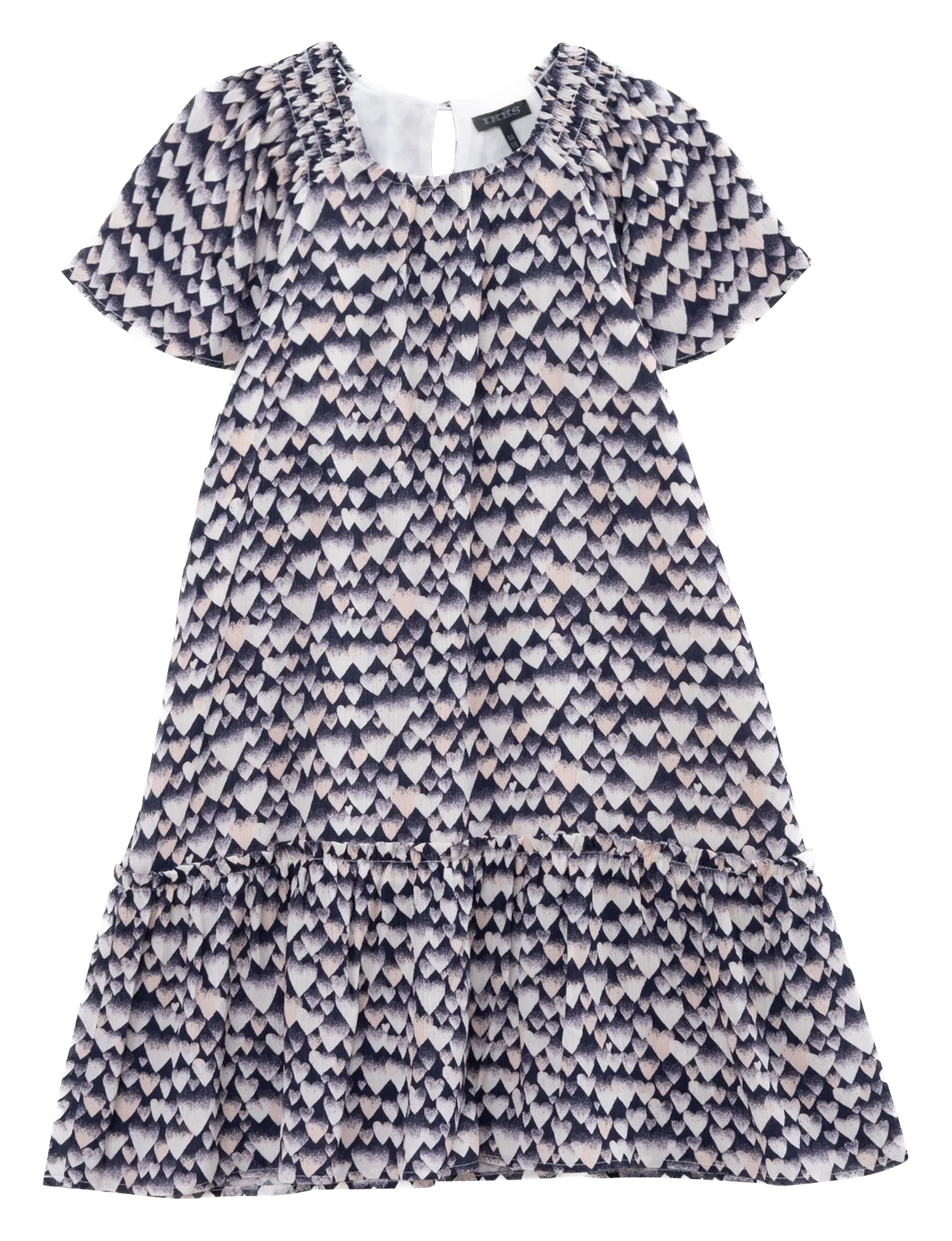 Bedrucktes Kleid mit Smokdetails Blau