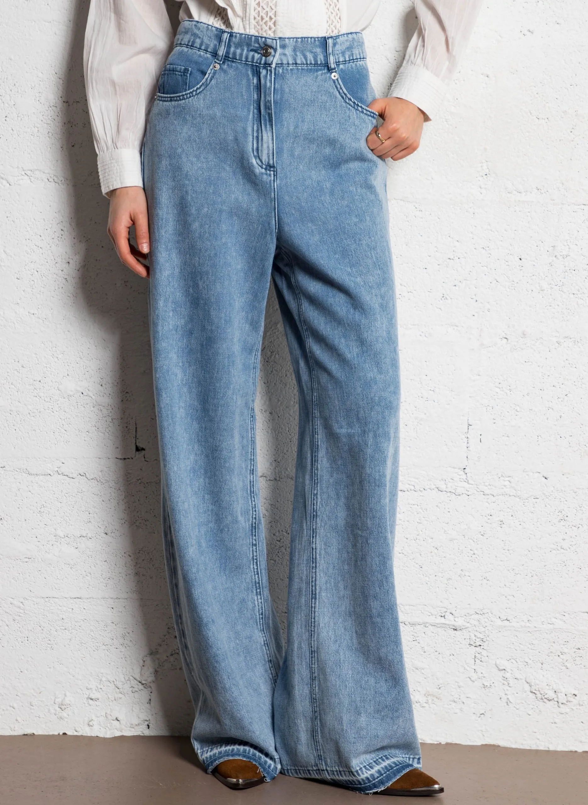 High Waist Bootcut-Jeans aus Baumwoll-Mix Blau EDIE