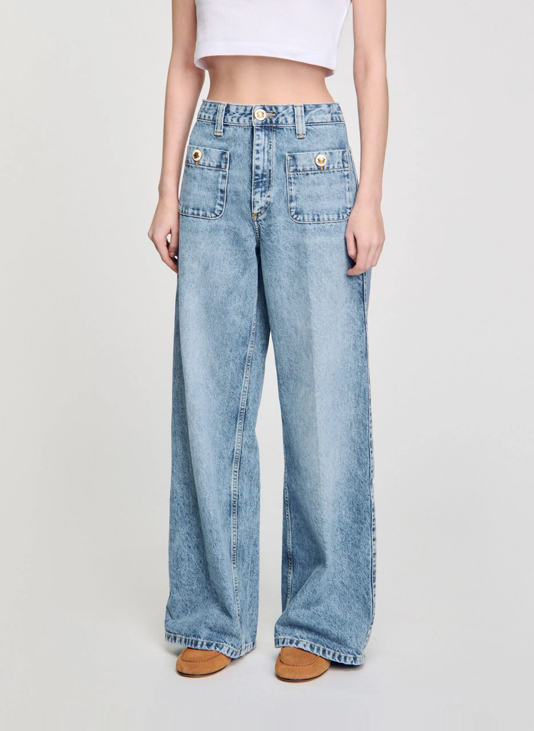 Straight Cut Jeans aus Baumwolle in Stone-Washed-Optik Blau