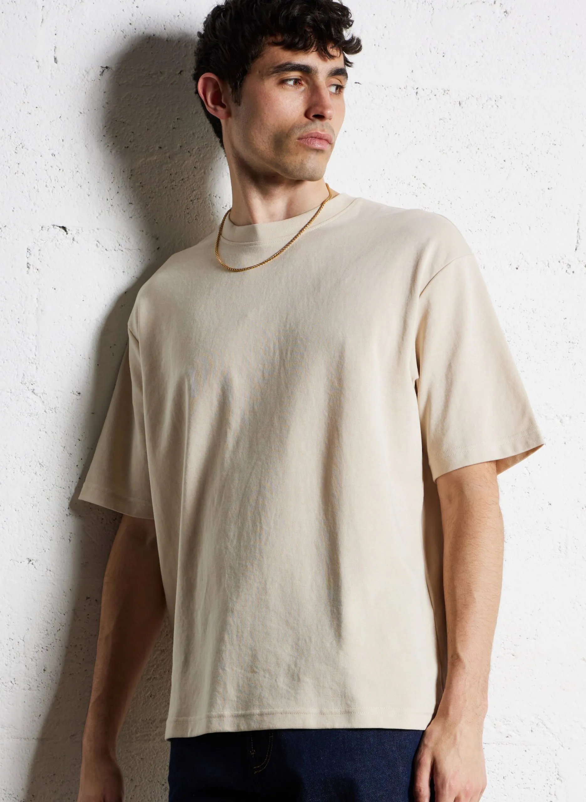 Oversize T-Shirt aus Bio-Baumwollmischung Beige LOOSEOSCAR