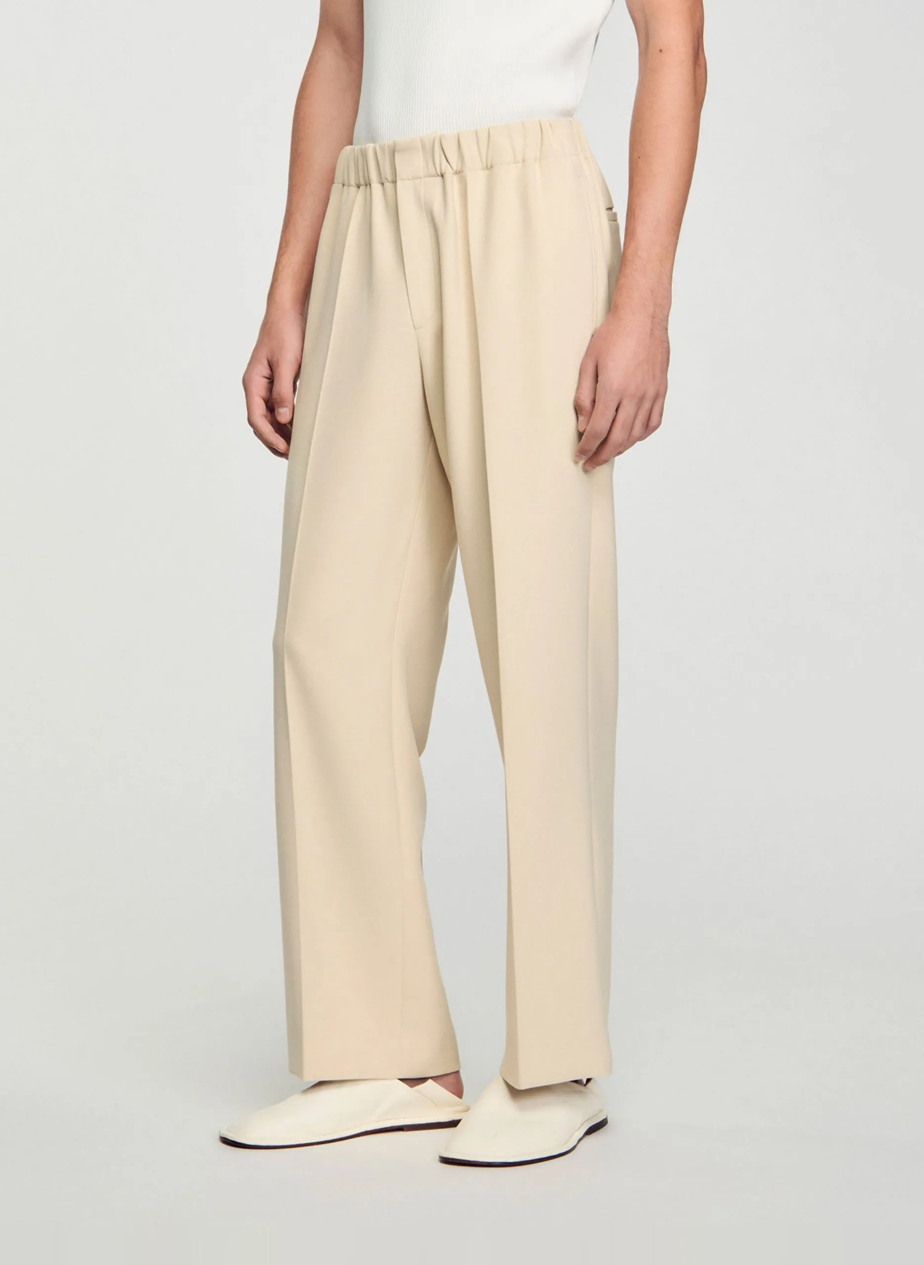 Weit geschnittene Jerseyhose Weiss