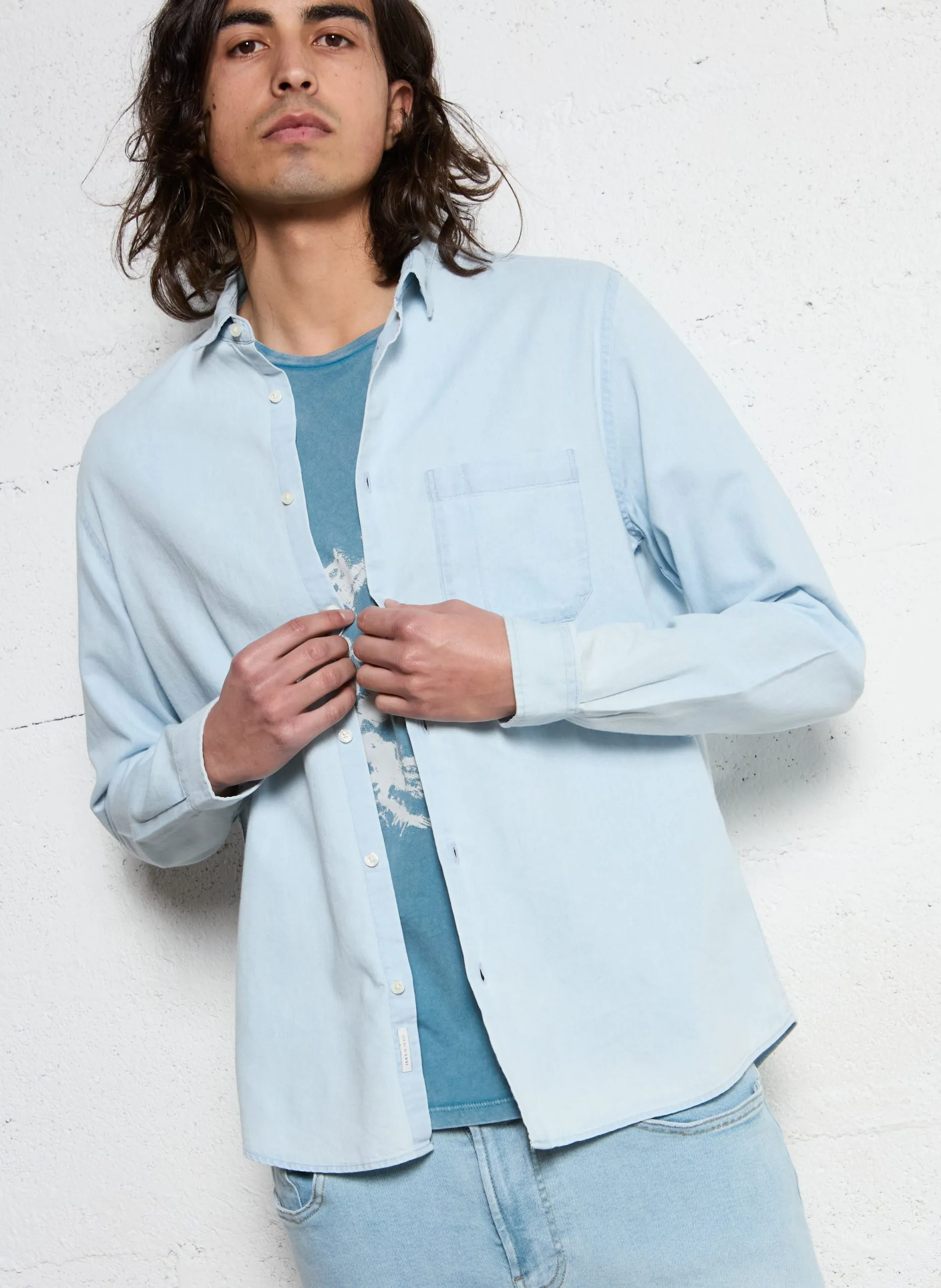 Bluse aus Baumwoll-Mix mit klassischem Kragen Blau