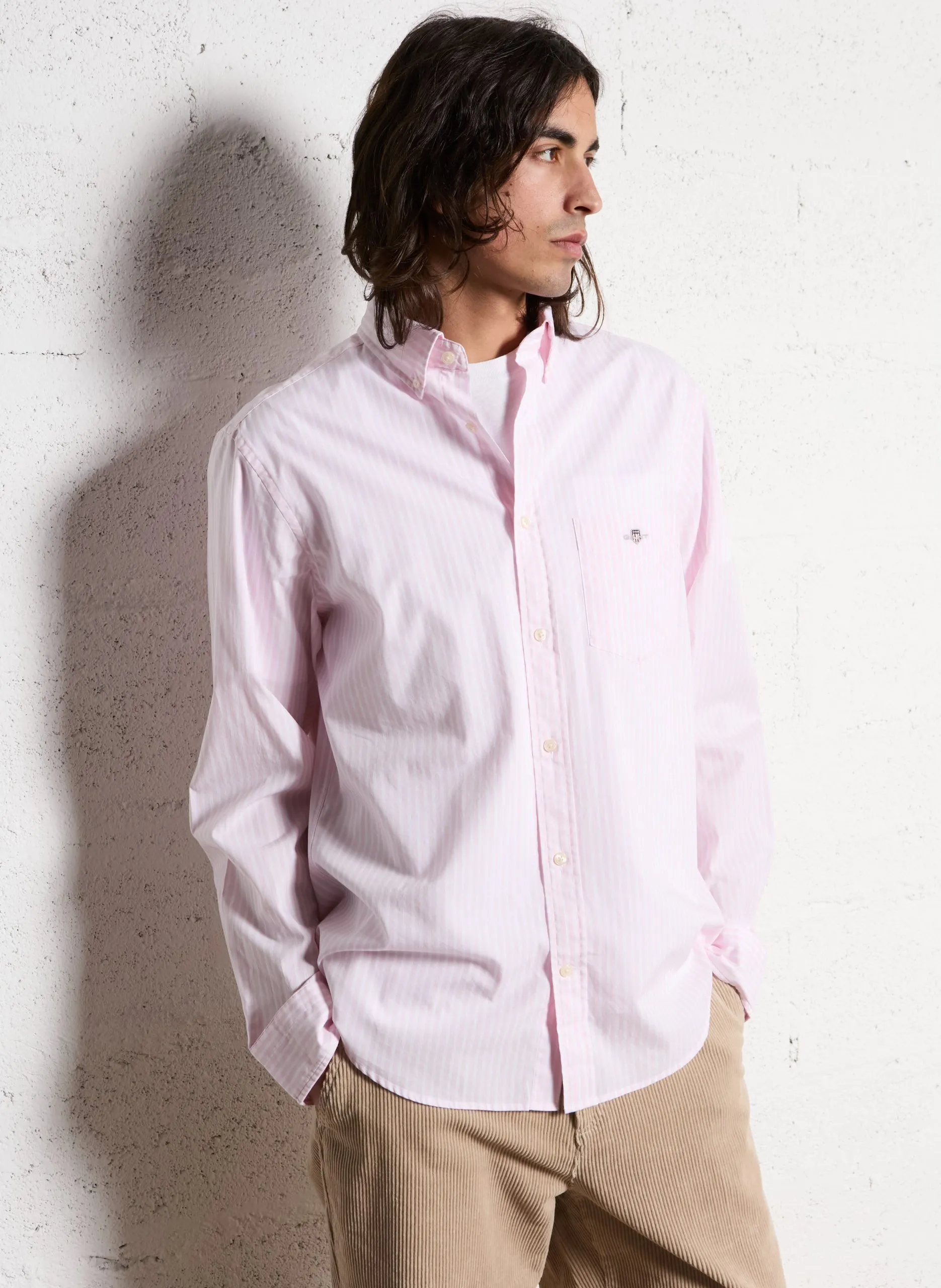 Gestreiftes Regular-Fit-Hemd aus Baumwolle Rosa