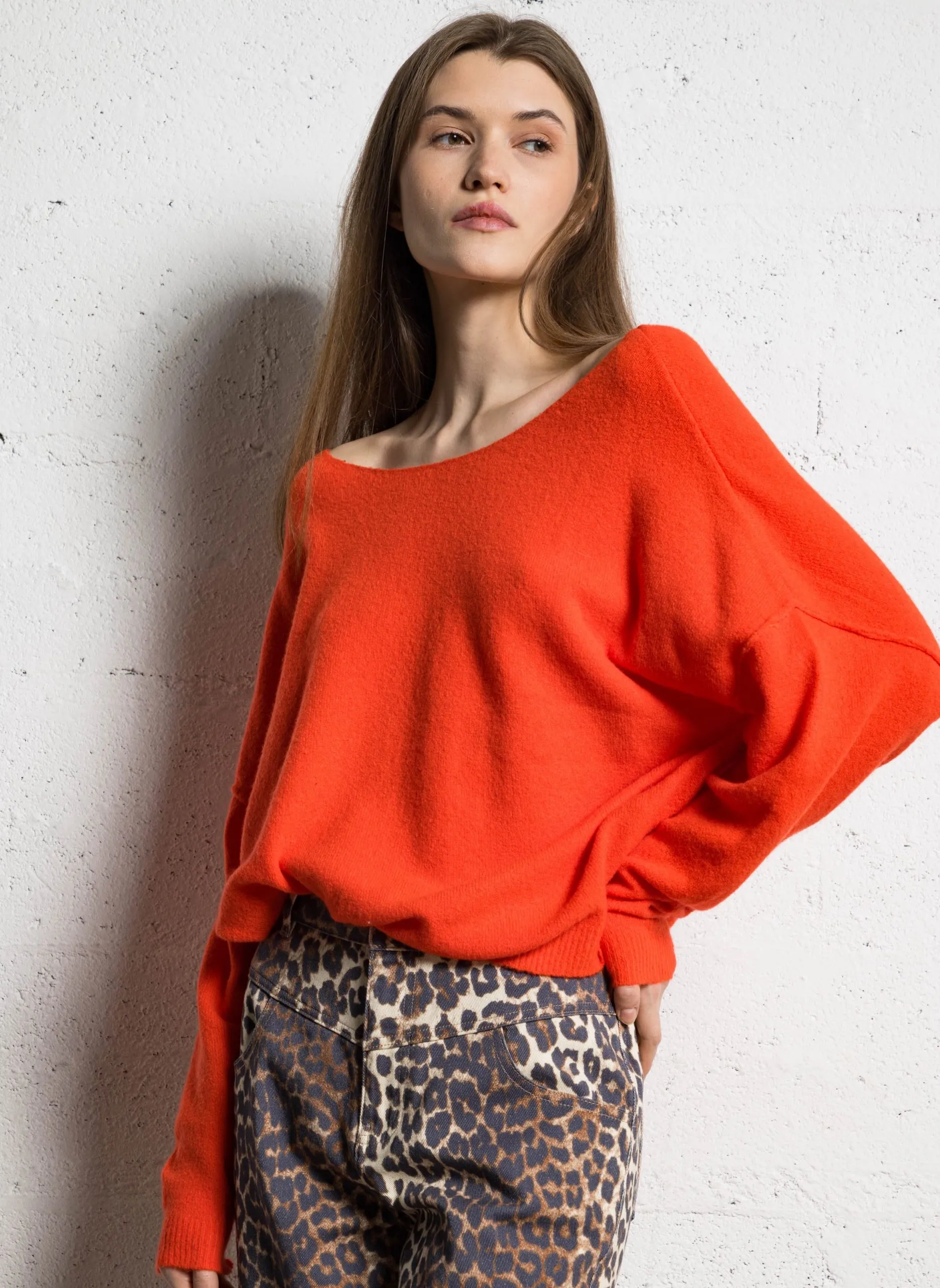 Wollmix-Pullover mit U-Boot-Ausschnitt Rot DAMSVILLE