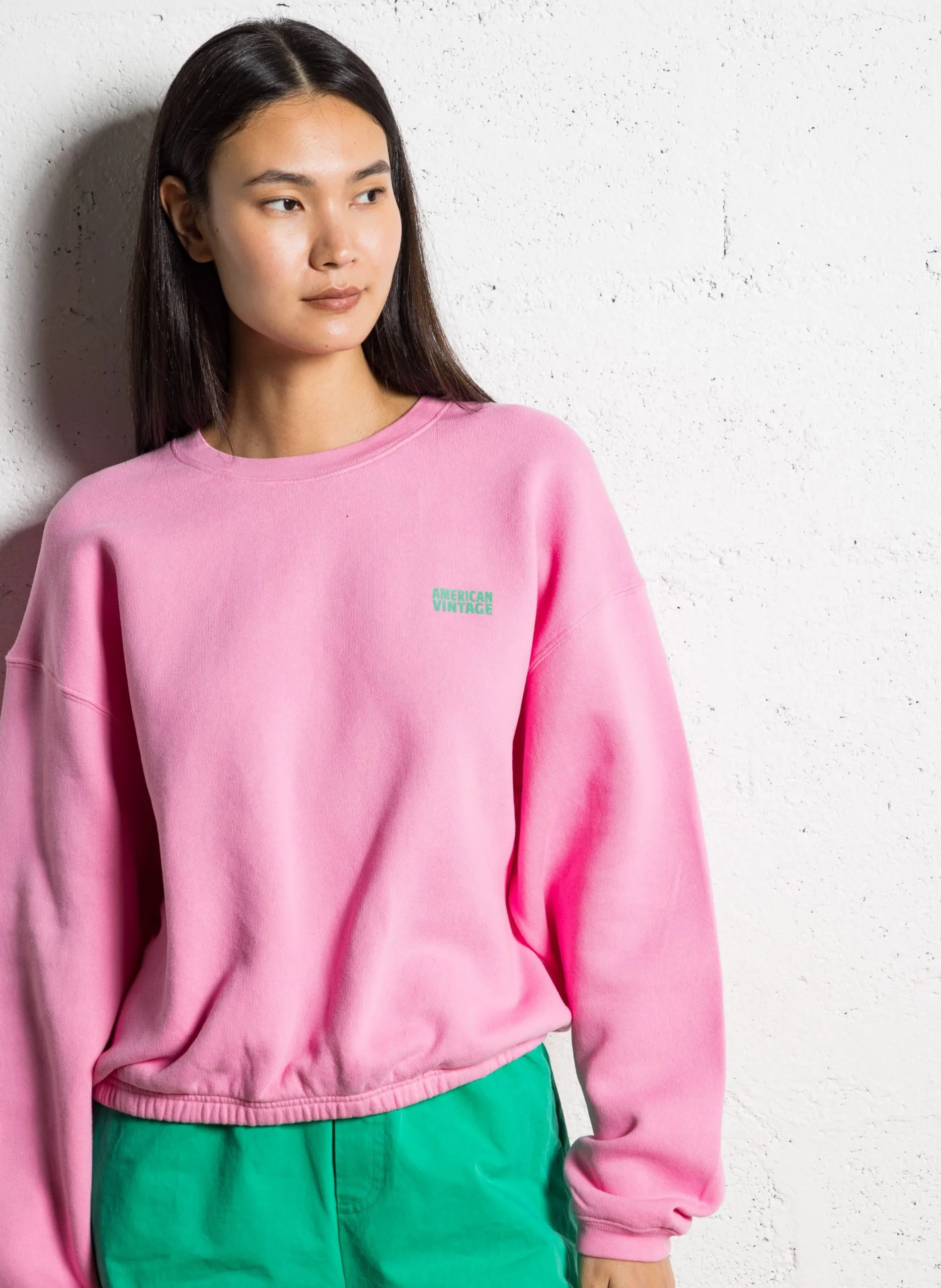 Kurzes Sweatshirt aus Baumwoll-Mix mit Rundhalsausschnitt Rosa IZUBIRD