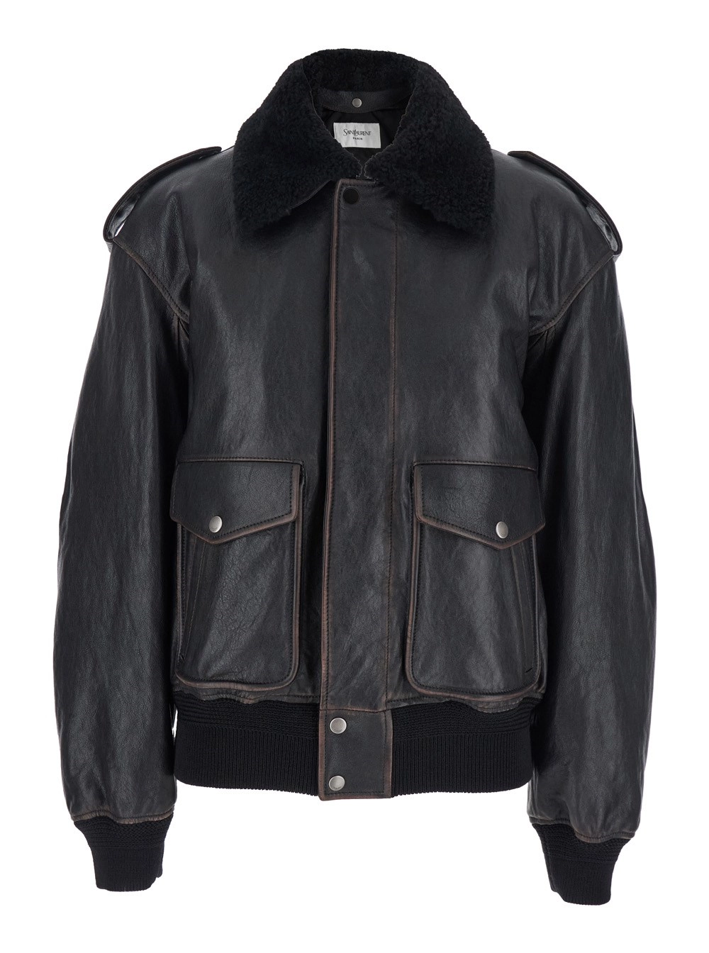 Schwarze Jacke mit abnehmbarem Pelzkragen aus Leder Damen