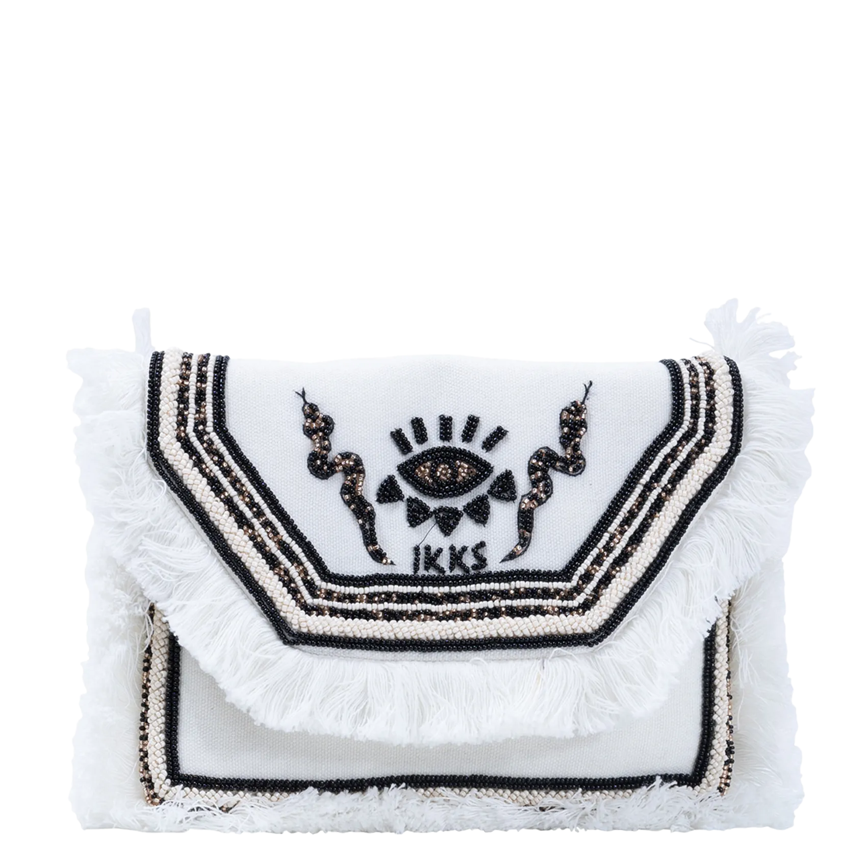 Bestickte Umhängetasche mit Fransen Beige