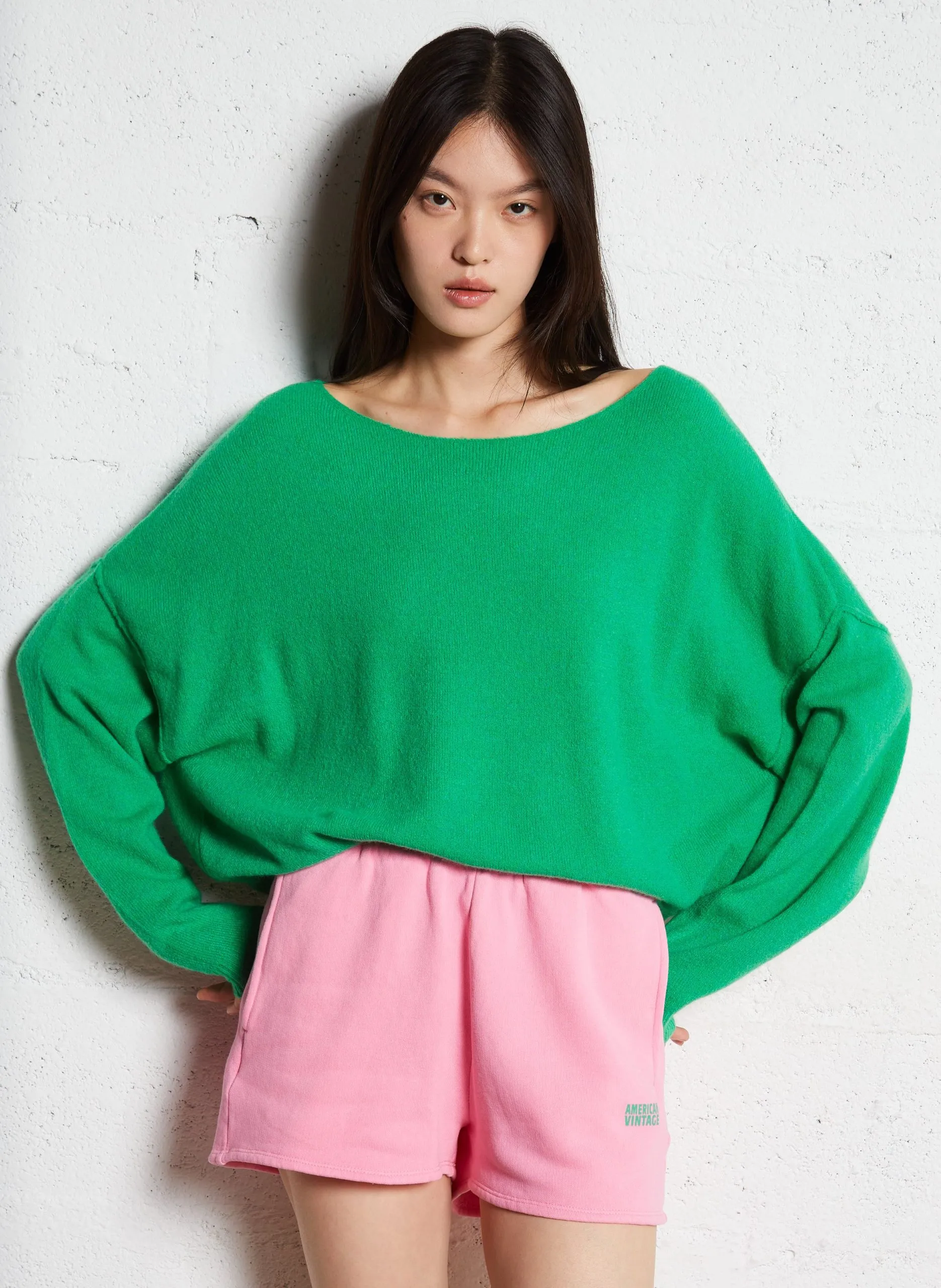 Wollmix-Pullover mit U-Boot-Ausschnitt Grun DAMSVILLE