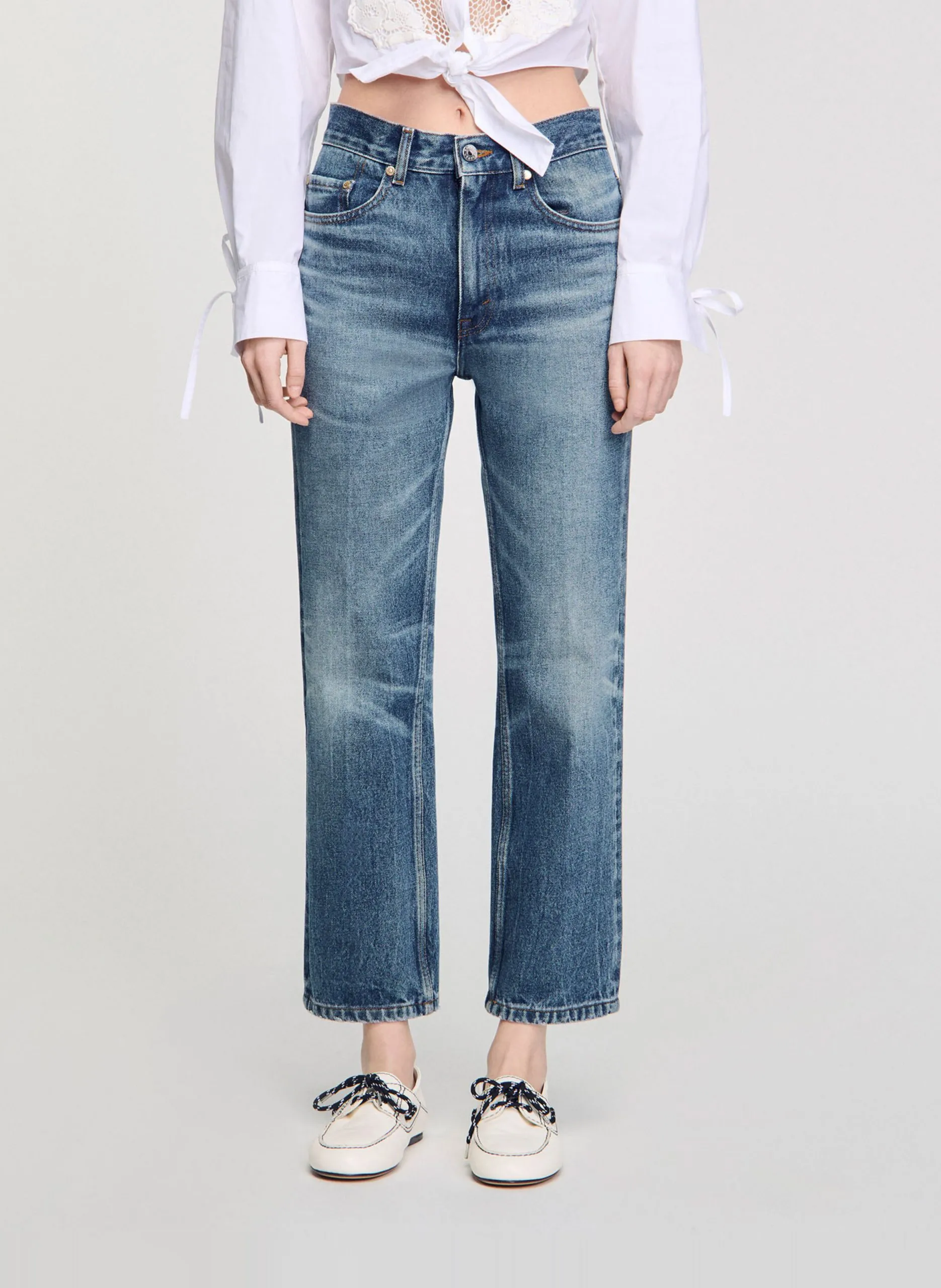 Csally - Gerade geschnittene Baumwollhose Blau