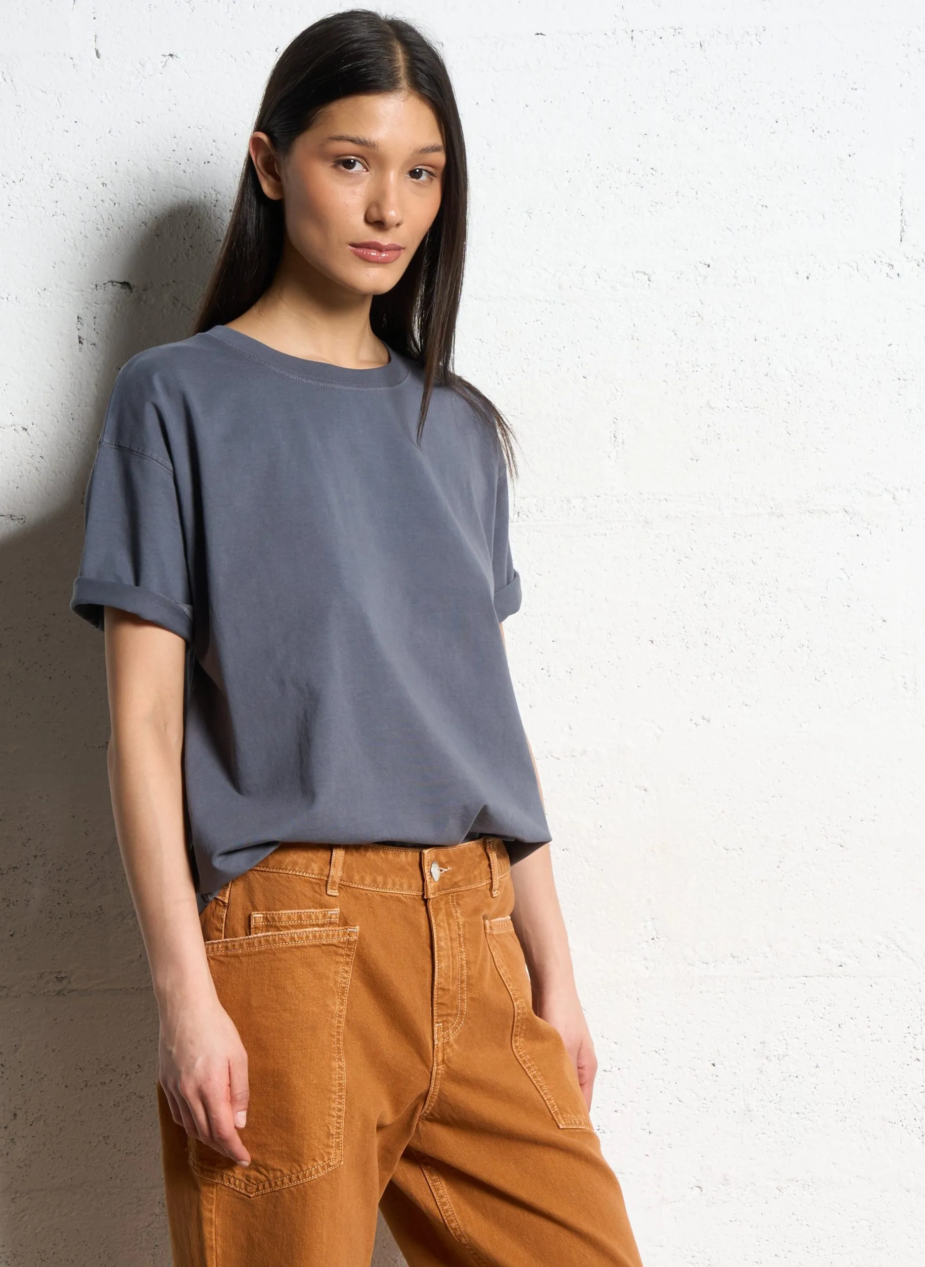 Baumwoll-T-Shirt mit Rundhalsausschnitt Grau FIZVALLEY