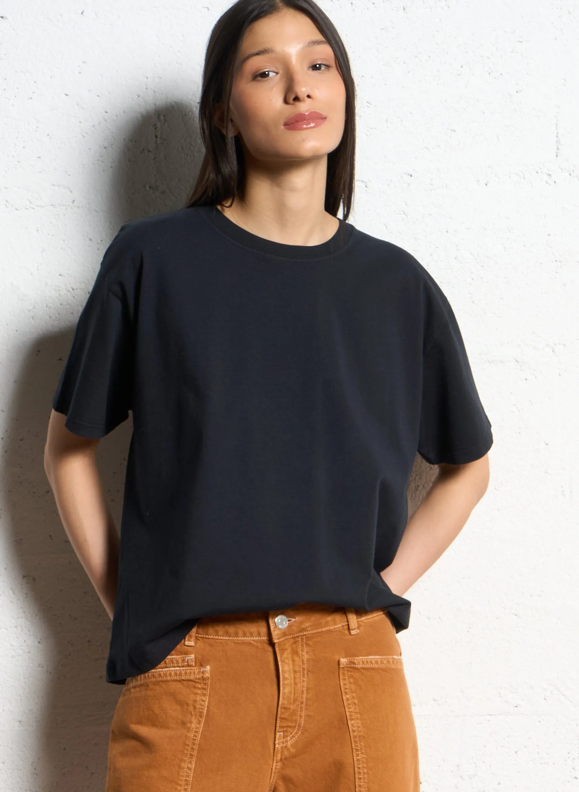 Baumwoll-T-Shirt mit Rundhalsausschnitt Schwarz FIZVALLEY