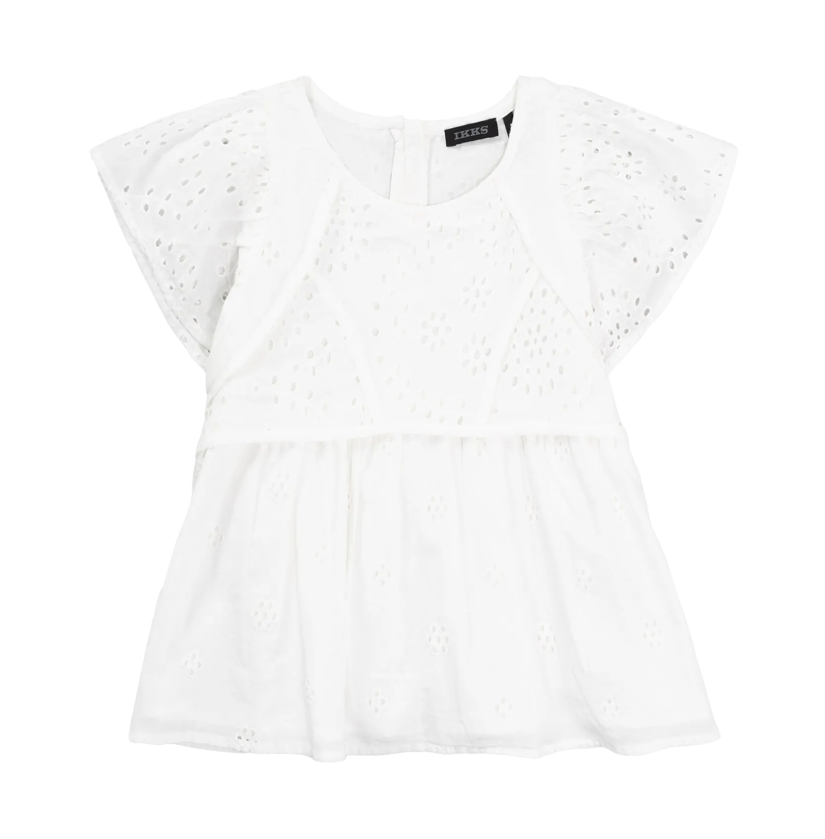 Kurzarmbluse mit Stickerei Weiss