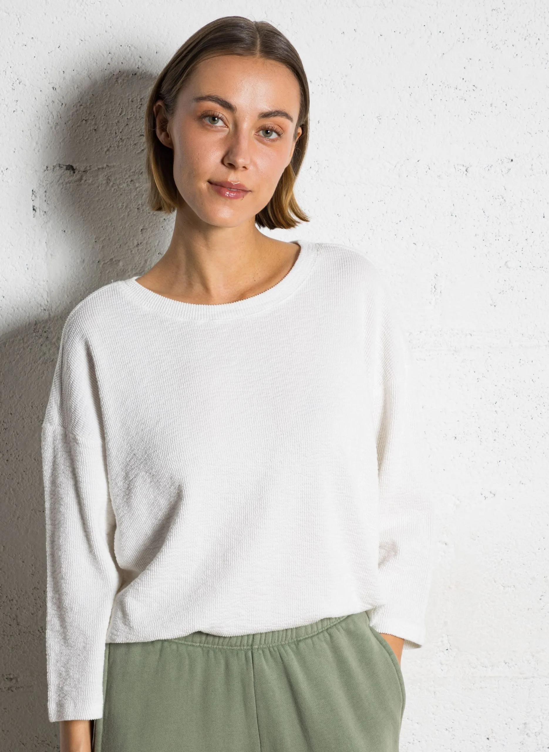 Weites T-Shirt mit 7/8-Ärmeln Weiss YRUKI