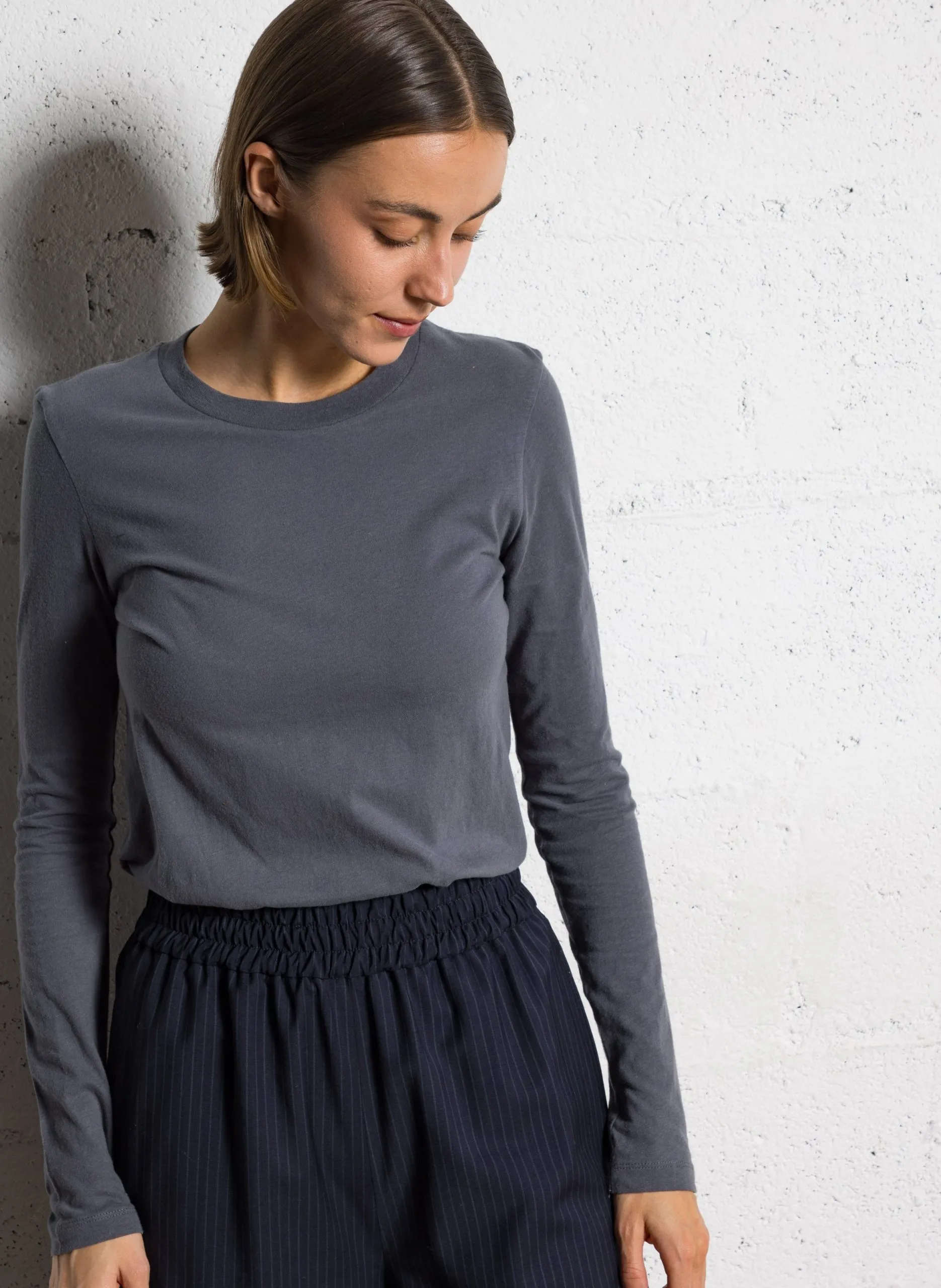 Baumwoll-Pullover mit Rundhalsausschnitt Grau GAMIPY