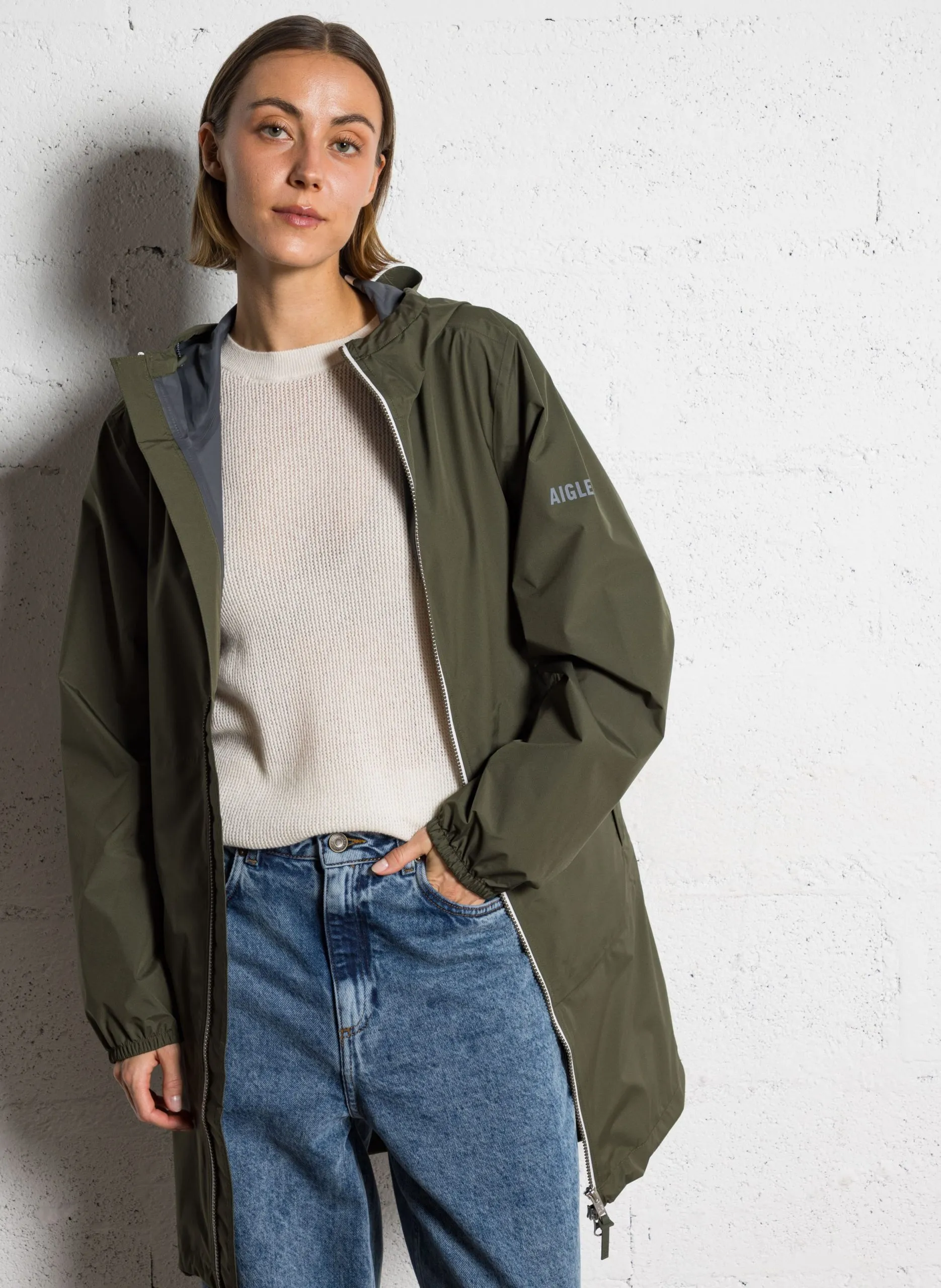 Langer gerader Parka mit Kapuze Grun RAINPACK 90