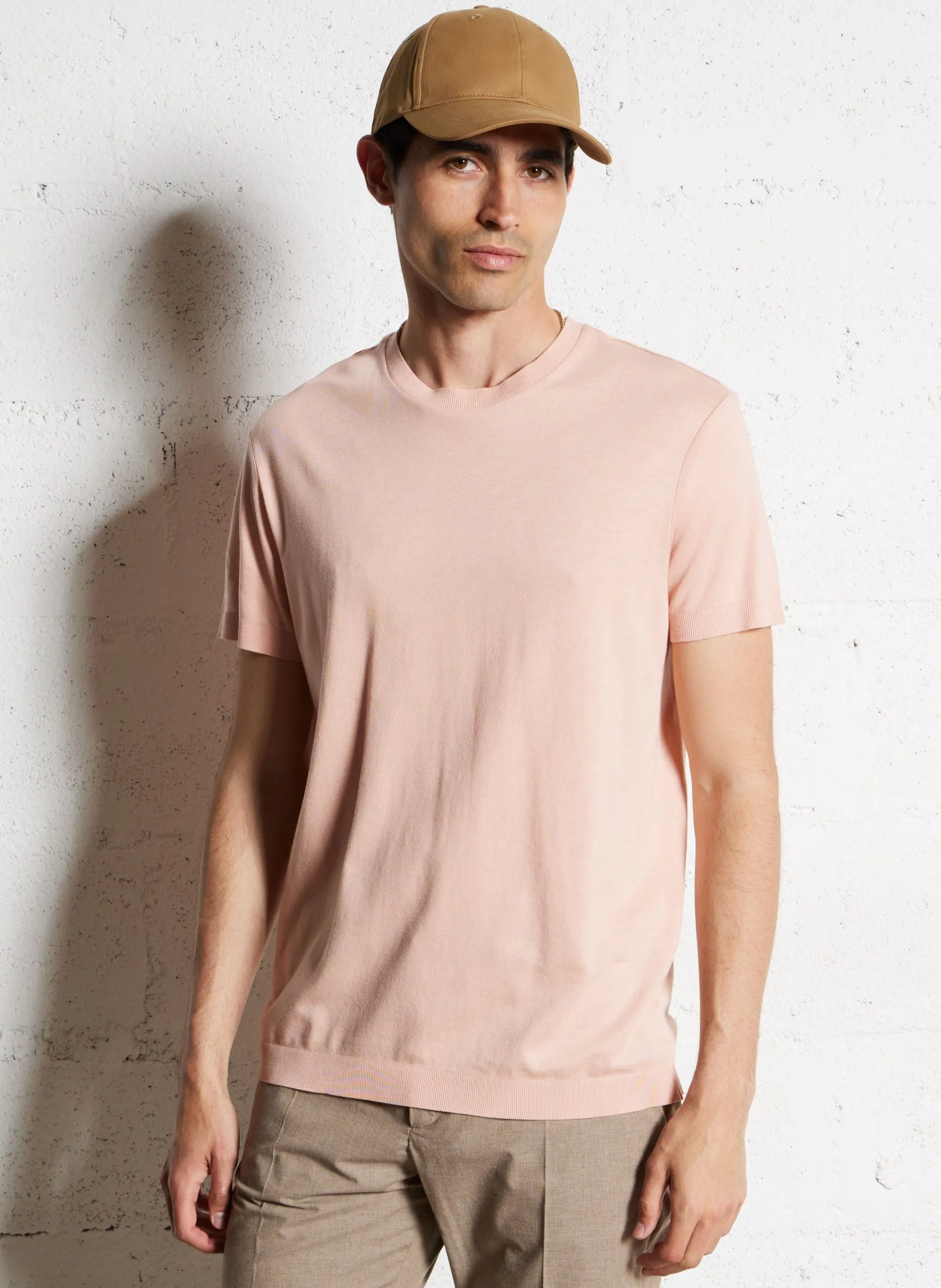 Gerade geschnittenes Rundhals-T-Shirt aus Baumwoll-Mix Rosa