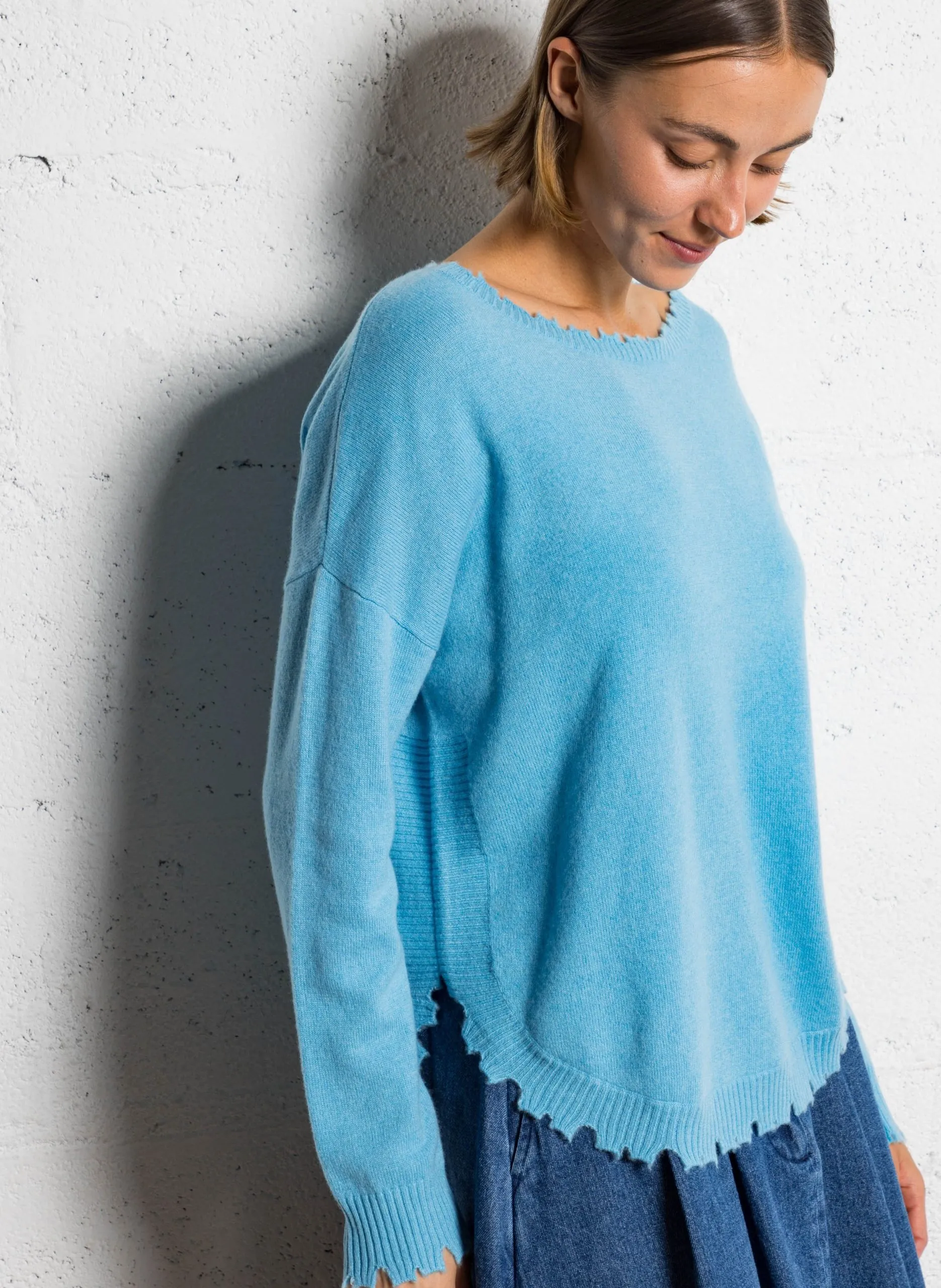 Oversize-Pullover aus Kaschmir-Strick Blau MELA