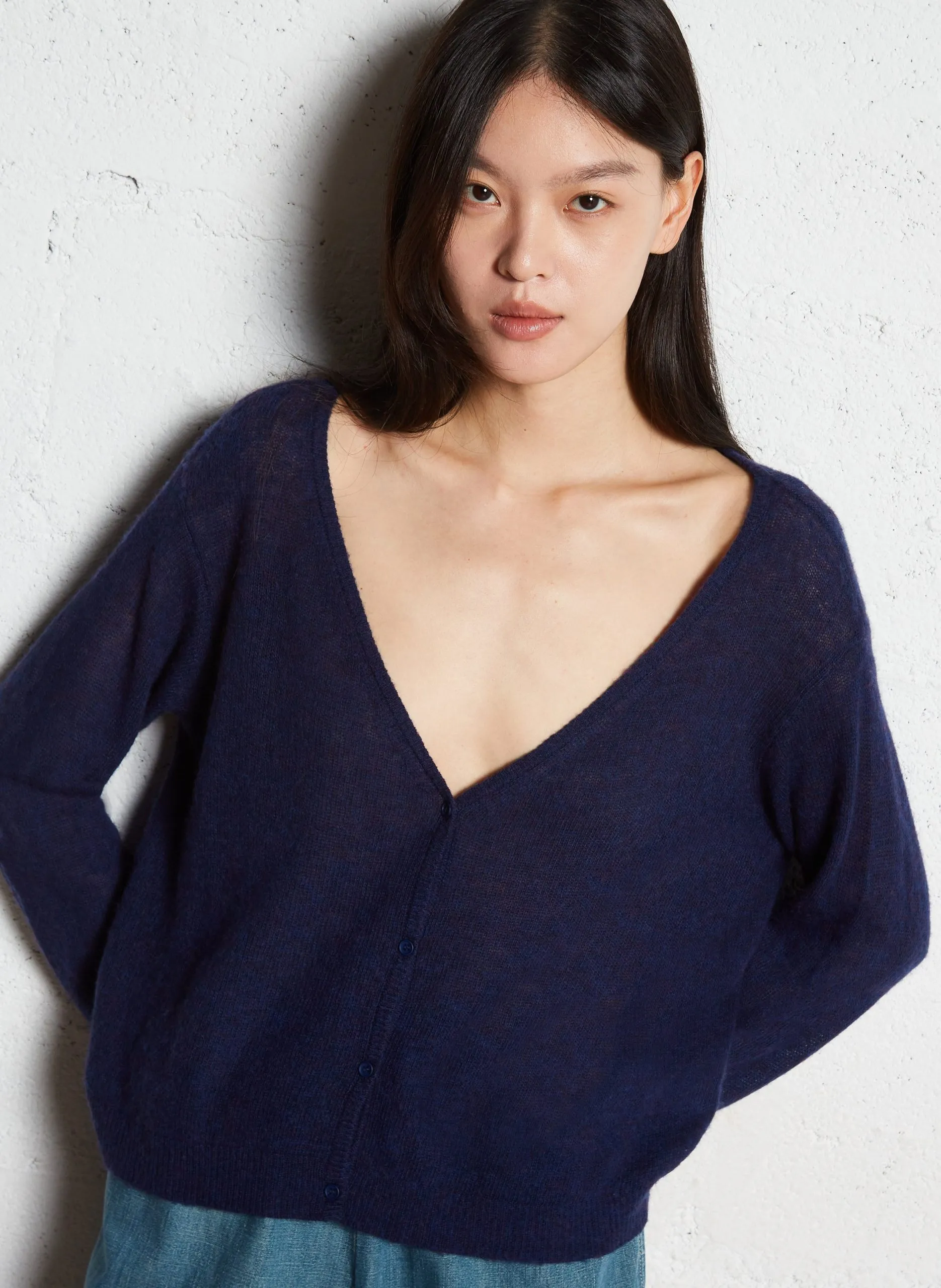 Gerade geschnittene Strickjacke Blau DUMY