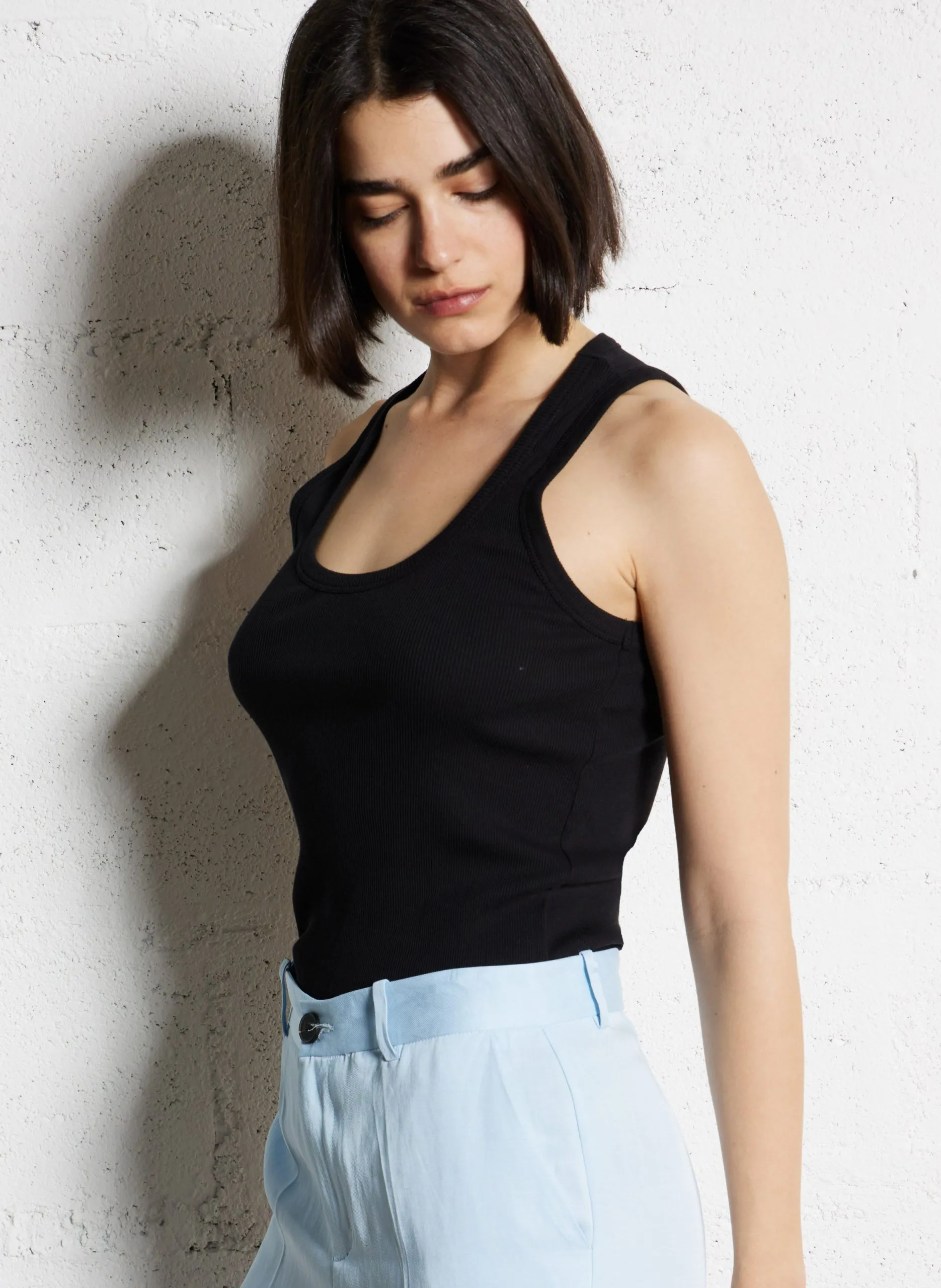 Baumwoll-Tanktop mit Rundhalsausschnitt Schwarz