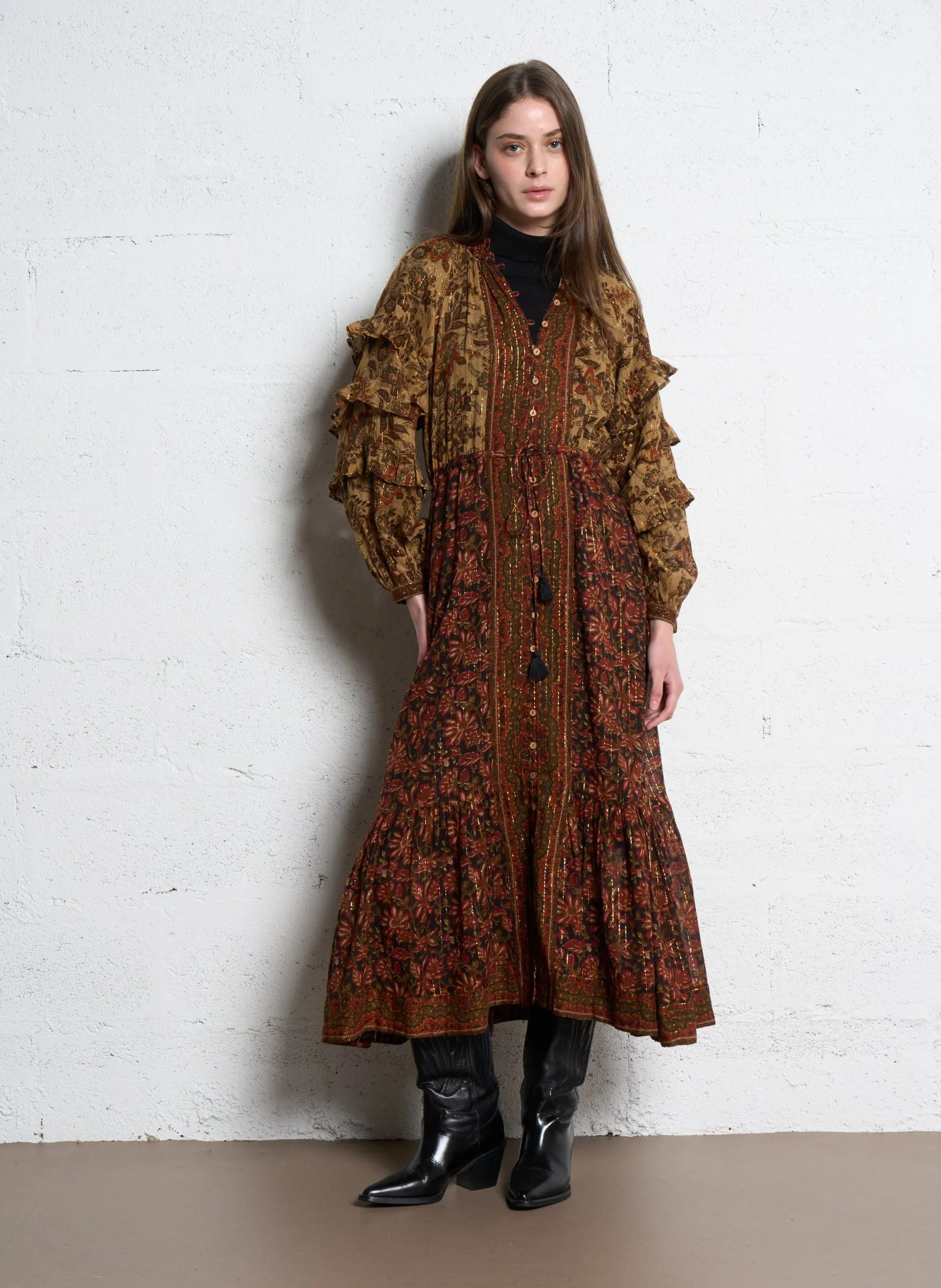 Ausgestelltes Maxikleid aus Baumwoll-Mix Orange HORIZON CLAUDINE