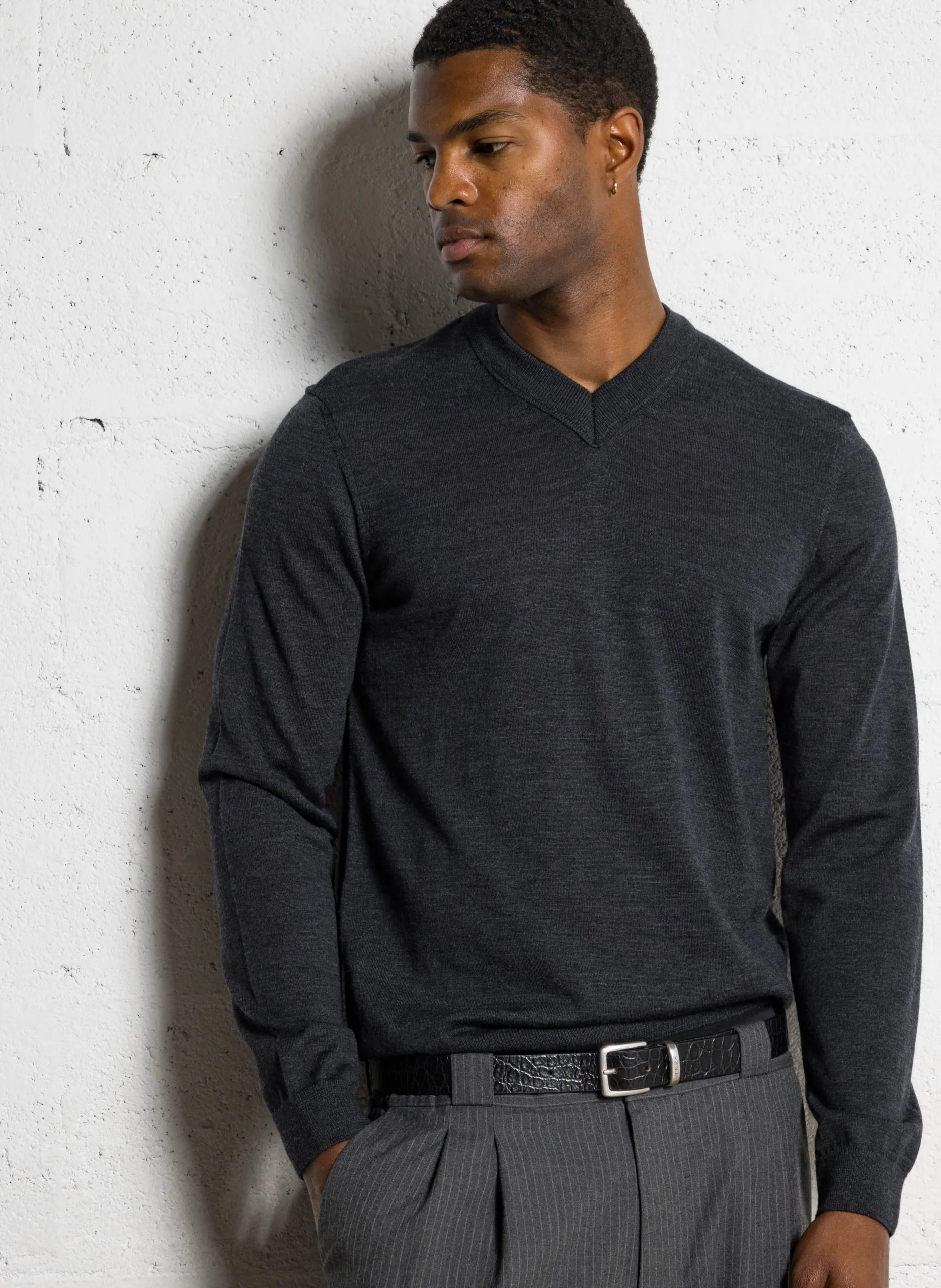 Ärmelloser Wollpullover Grau