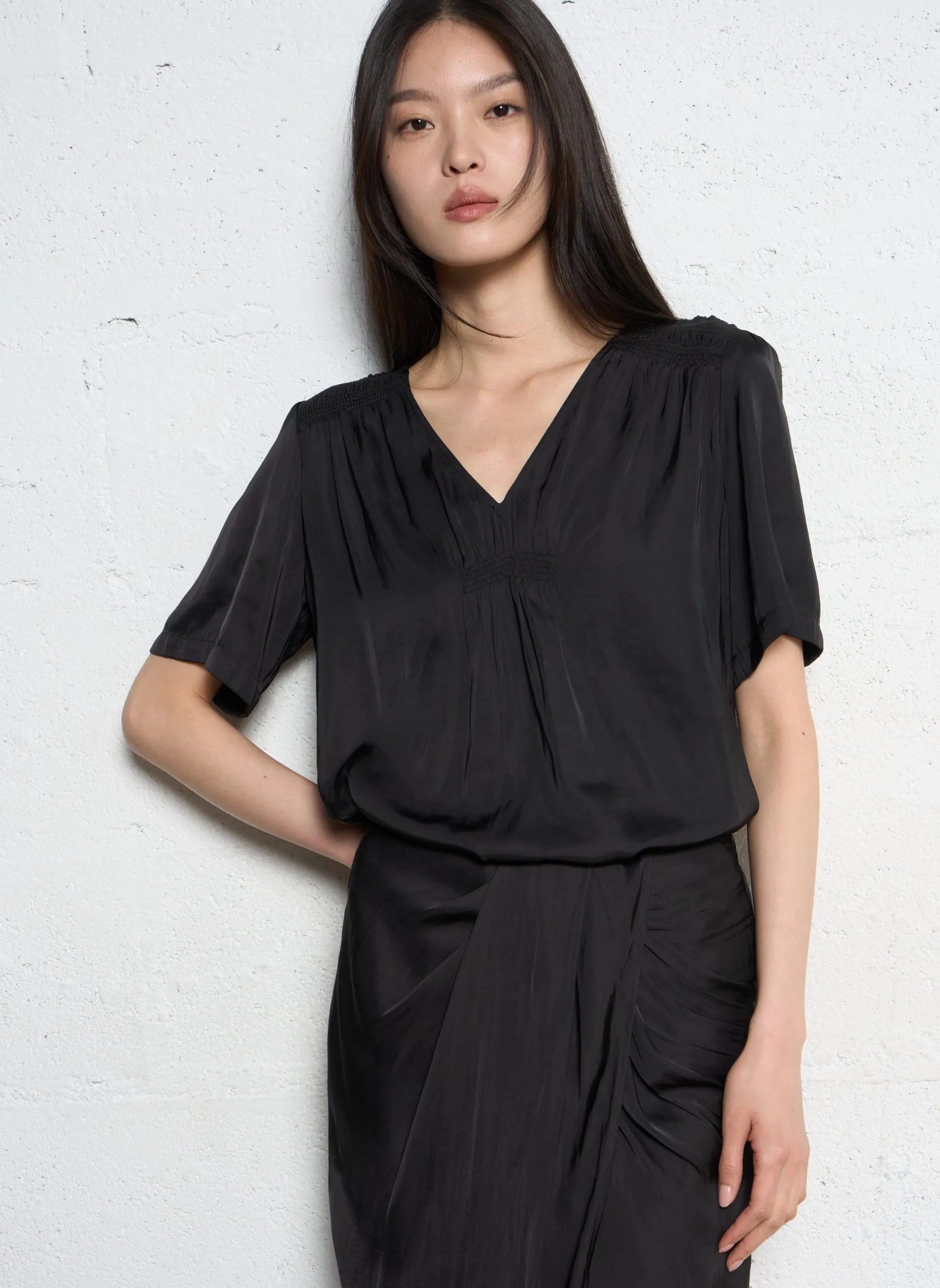 Oversize Satin Top Schwarz