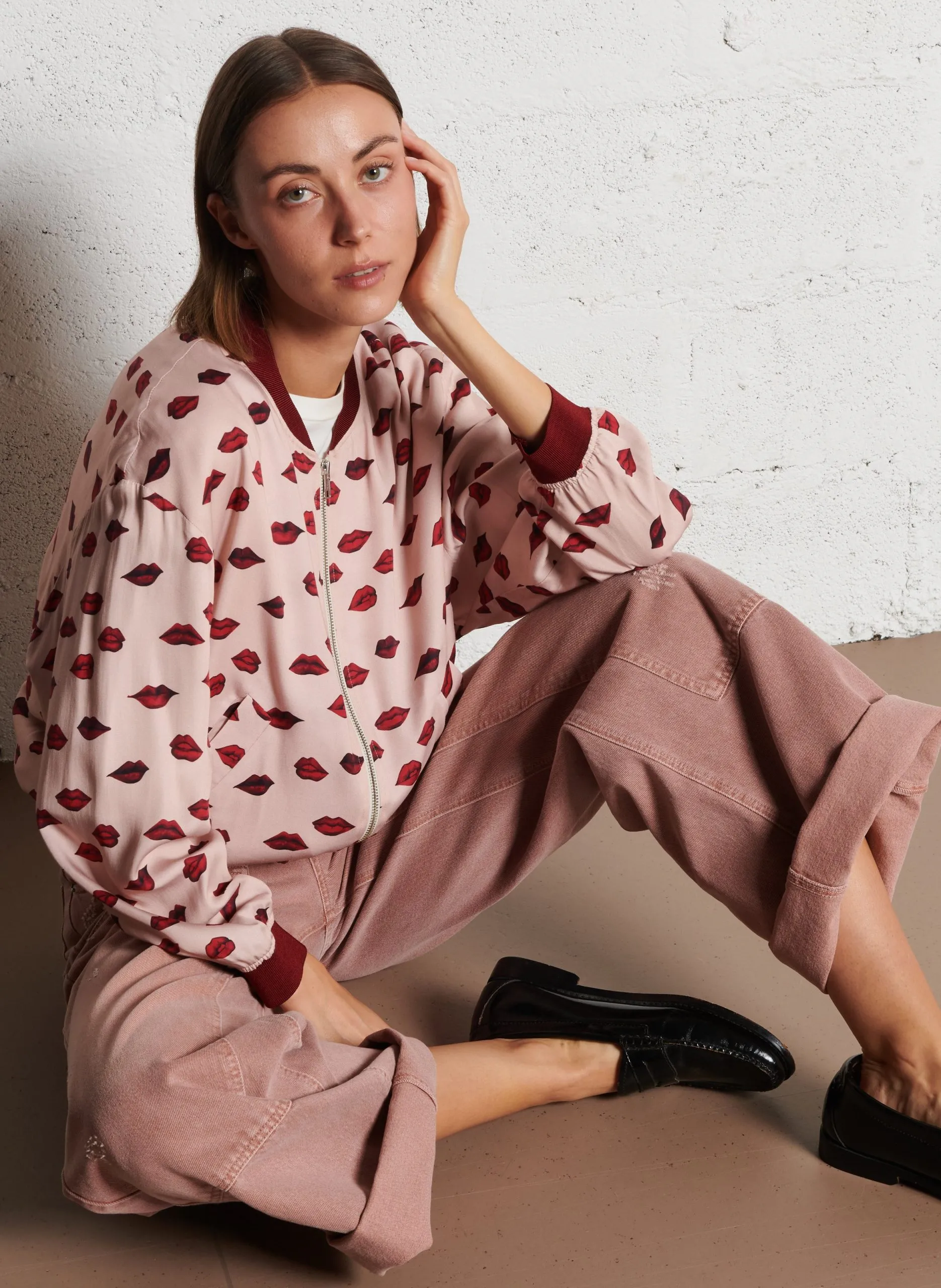 Gerader bedruckter Blouson Rosa