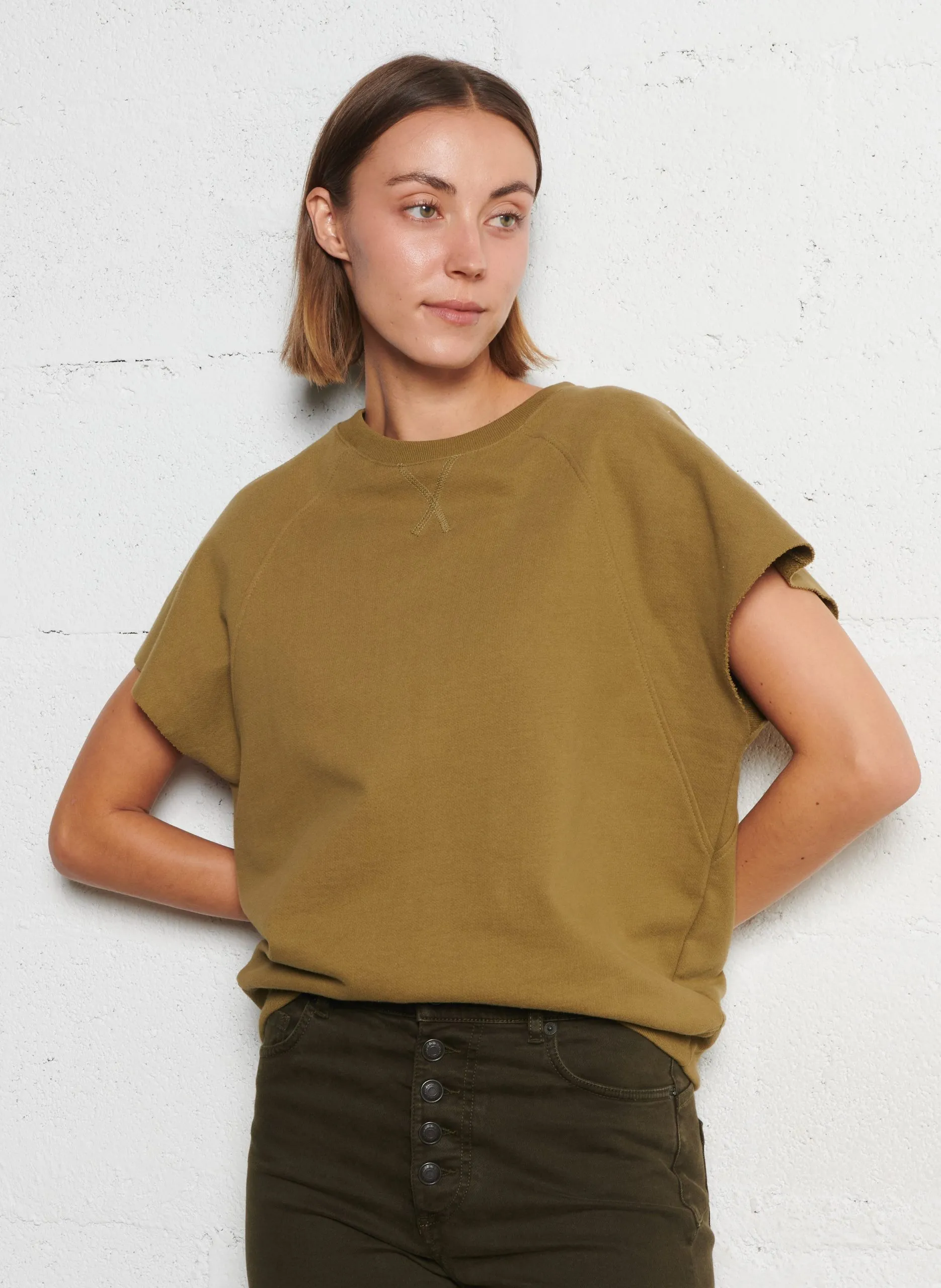 Baumwoll-Sweater mit Rundhalsausschnitt Khaki