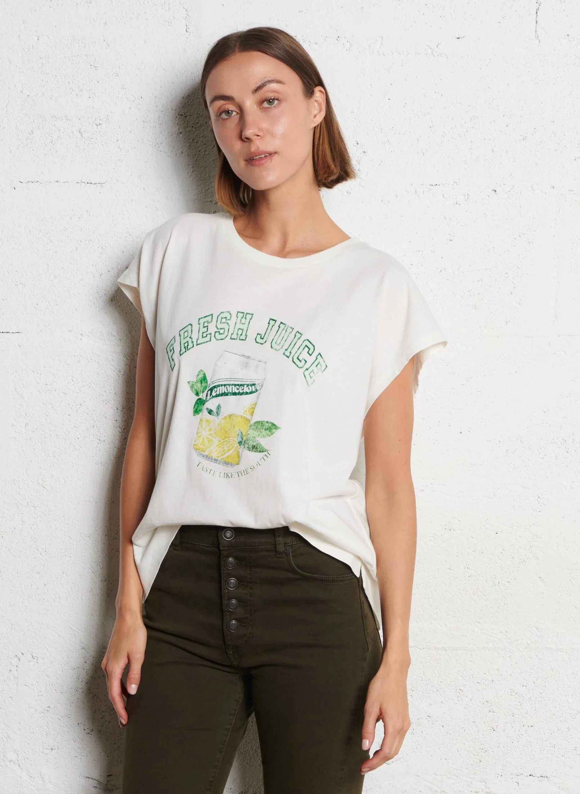 Ärmelloses T-Shirt mit Limonaden-Print Weiss