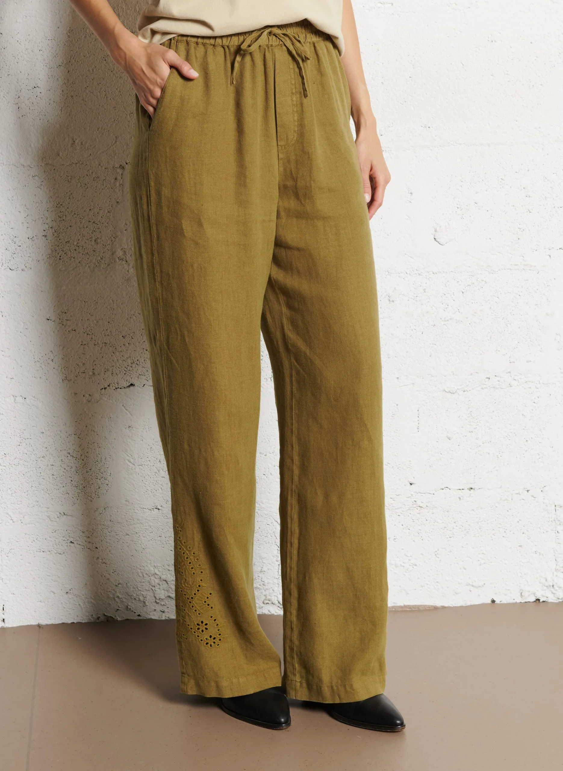 Gerade Leinenhose Khaki