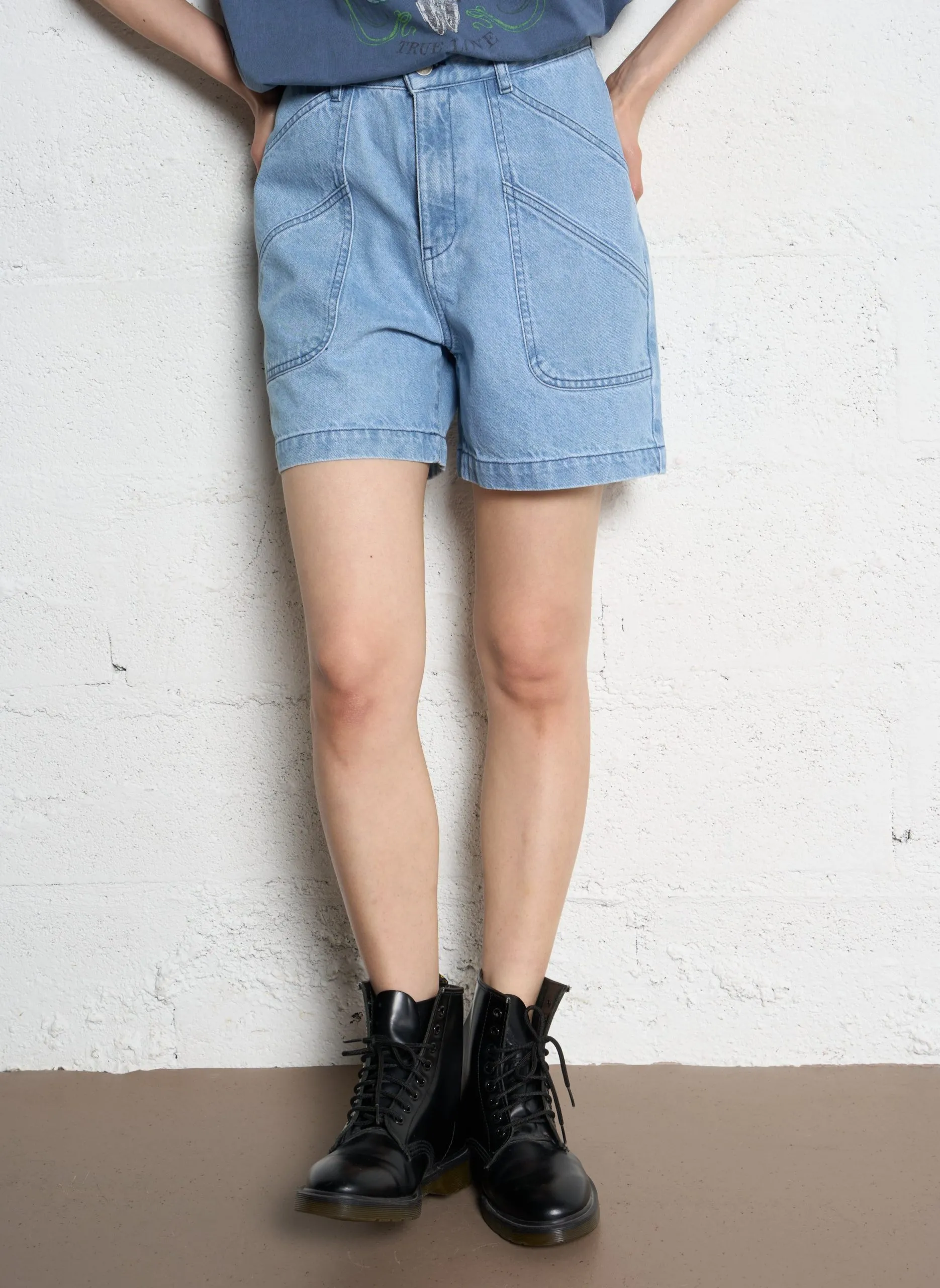 Gerade geschnittene Baumwollshorts Blau