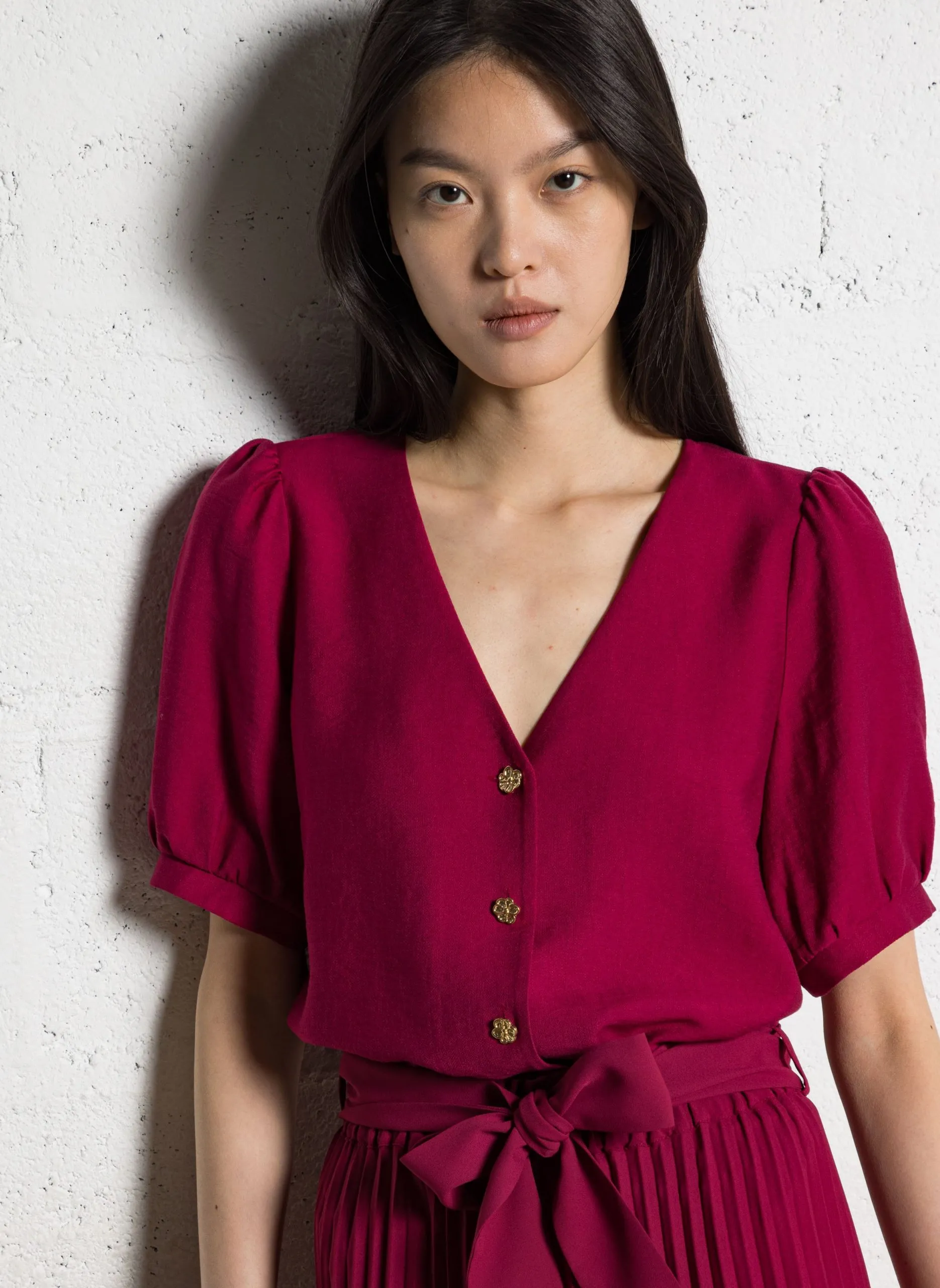 Gerade geschnittenes Top mit V-Ausschnitt Rosa