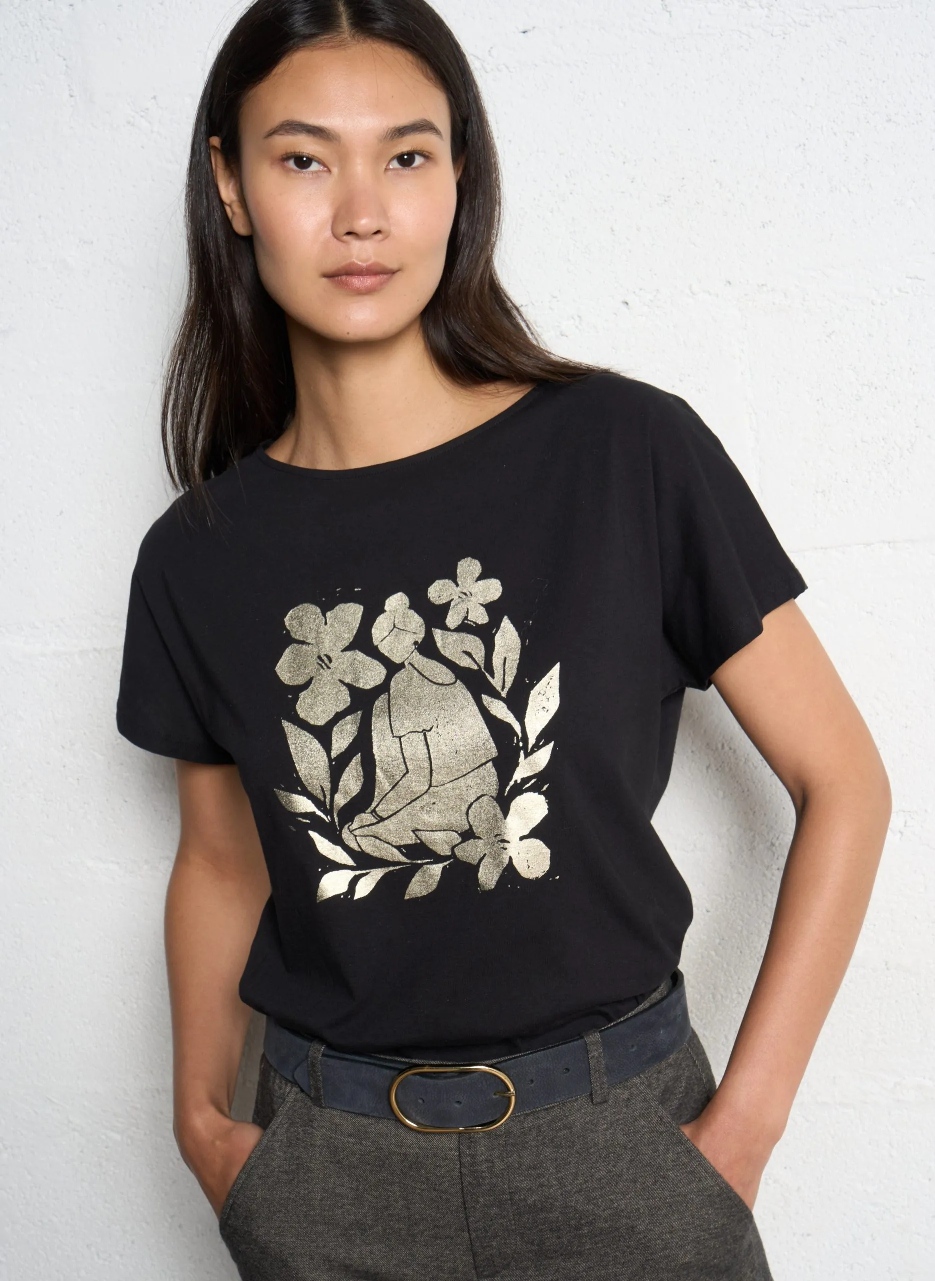 Baumwoll-Pullover mit Rundhalsausschnitt Schwarz MAGICA