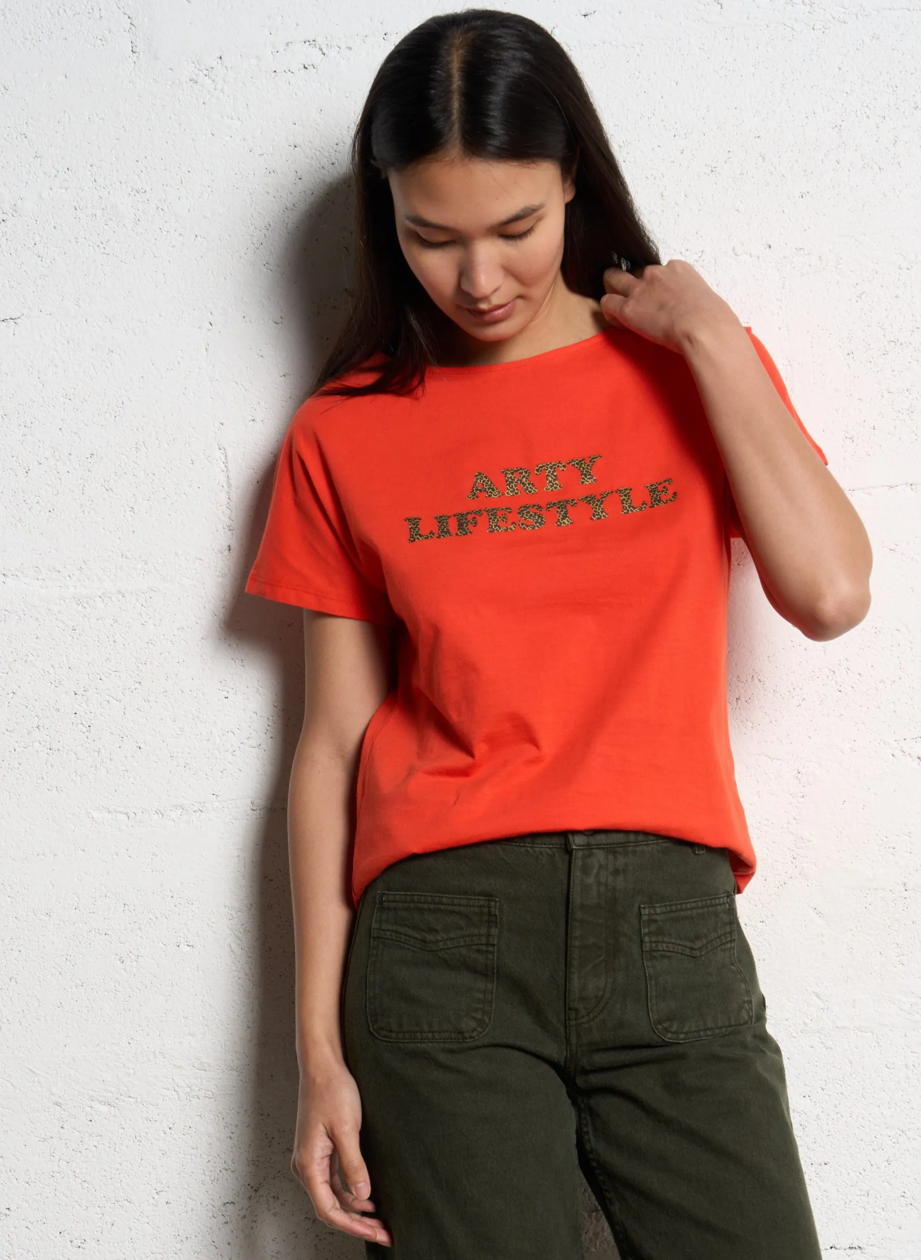 Baumwoll-Pullover mit Rundhalsausschnitt Orange MAGICA