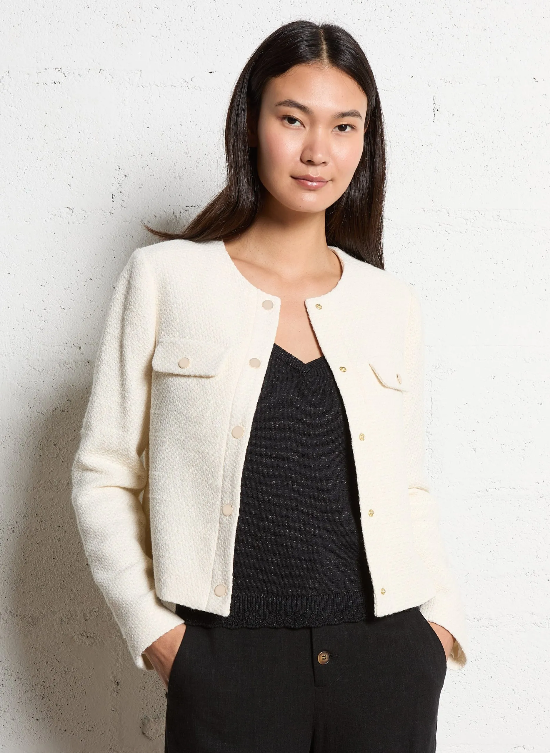 Blouson aus Baumwoll-Mix mit viktorianischem Kragen Weiss